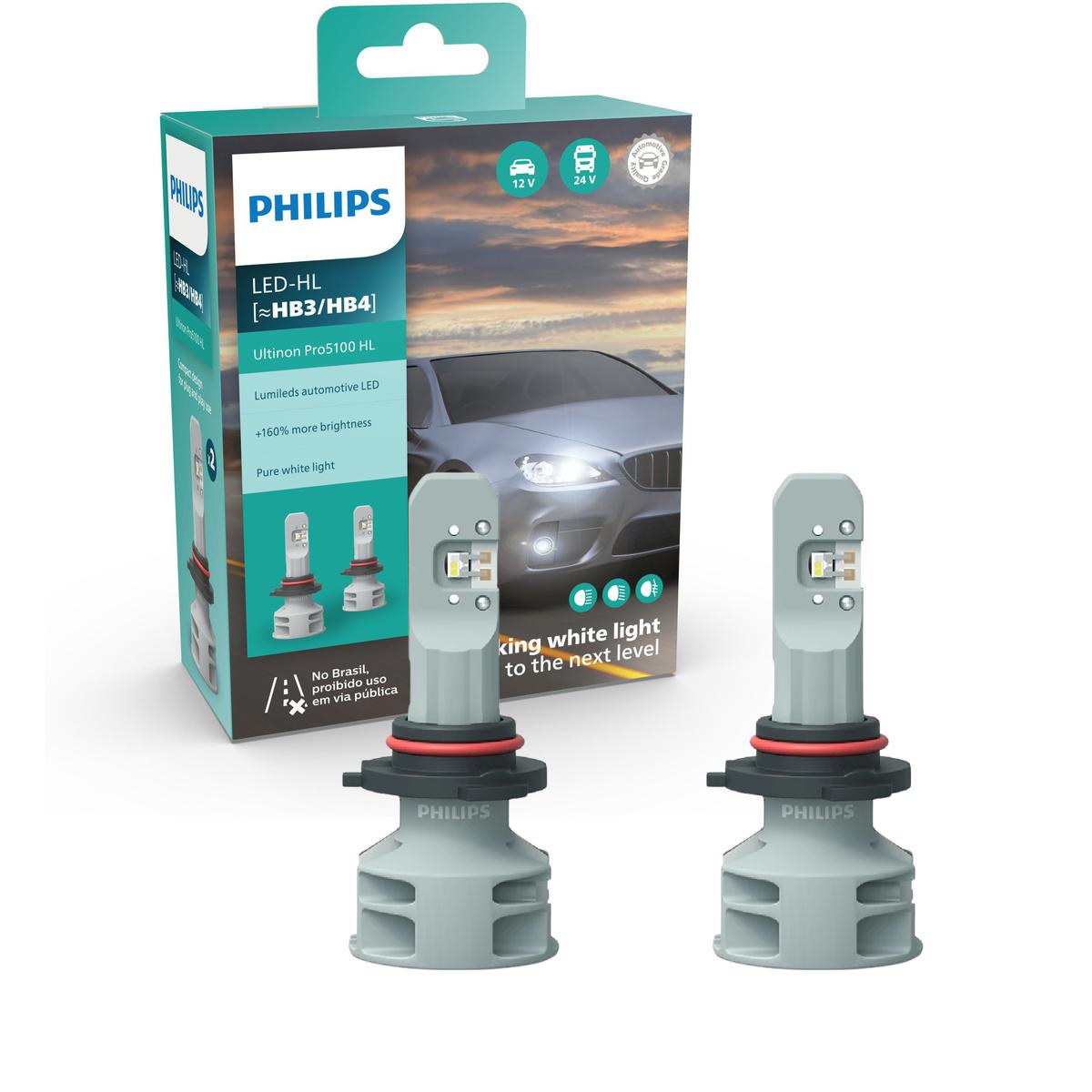 Par Lâmpada LED do Farol HB3/4 12V/24V ULTINON PRO 5100 - Philips - 11005U51X2