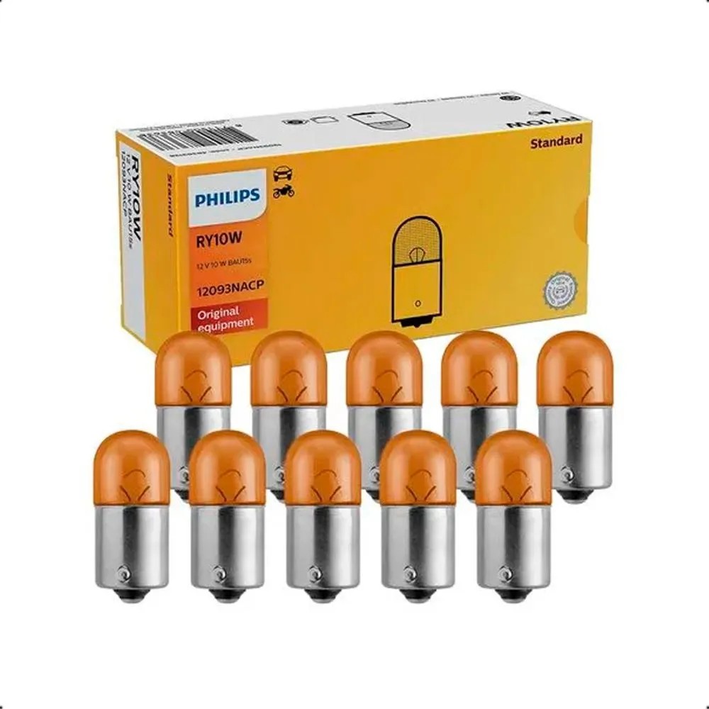 10 Lâmpadas Freio/Lanterna RY10W 12V Ambar - Philips - 12093NA