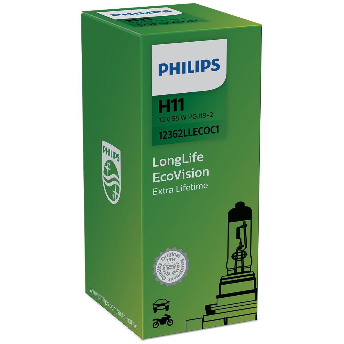 Lâmpada do Farol H11 12V LONG LIFE ECOVISION - Philips - 12362LLECOC1