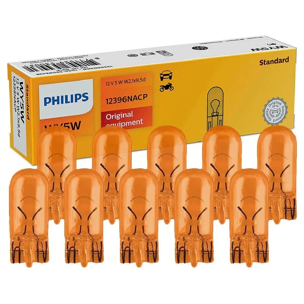 10 Lâmpadas Freio/Lanterna WY5W 12V Pingão Âmbar - Philips - 12396NA