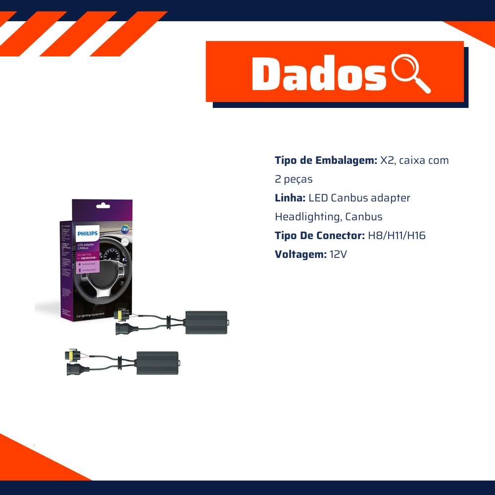 Par Adaptador Led Canceller Canbus Neblina H8/H11/H16 12V - Philips - 18954X2
