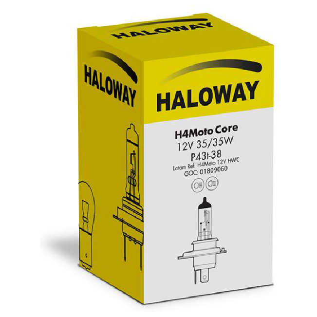 Lâmpada do Farol Moto H4 35/35W 12V HWC - Haloway - H4Moto 12V HWC