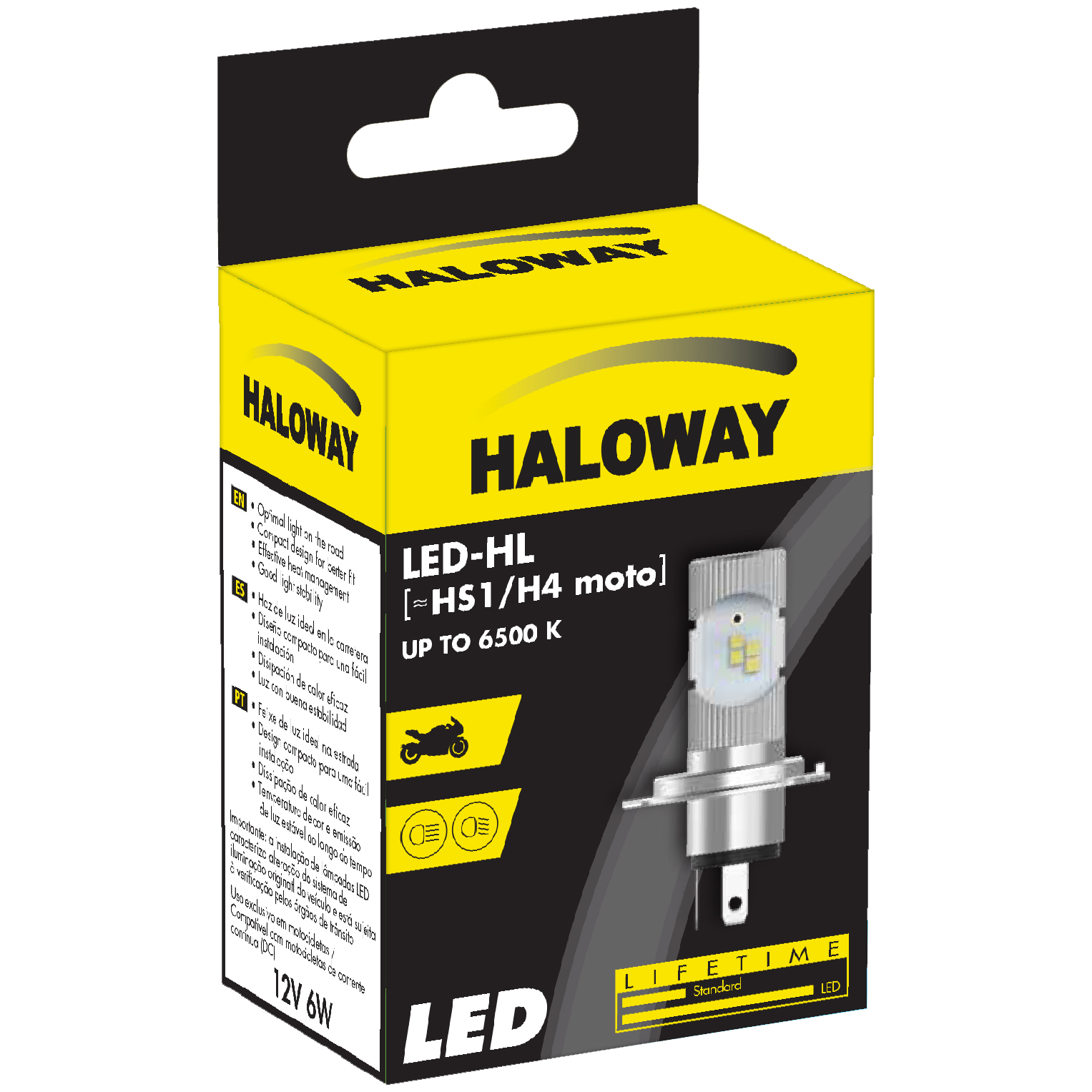 Lâmpada LED do Farol Moto H4 35/35W 12V 6500K - Haloway - LED H4moto HAL