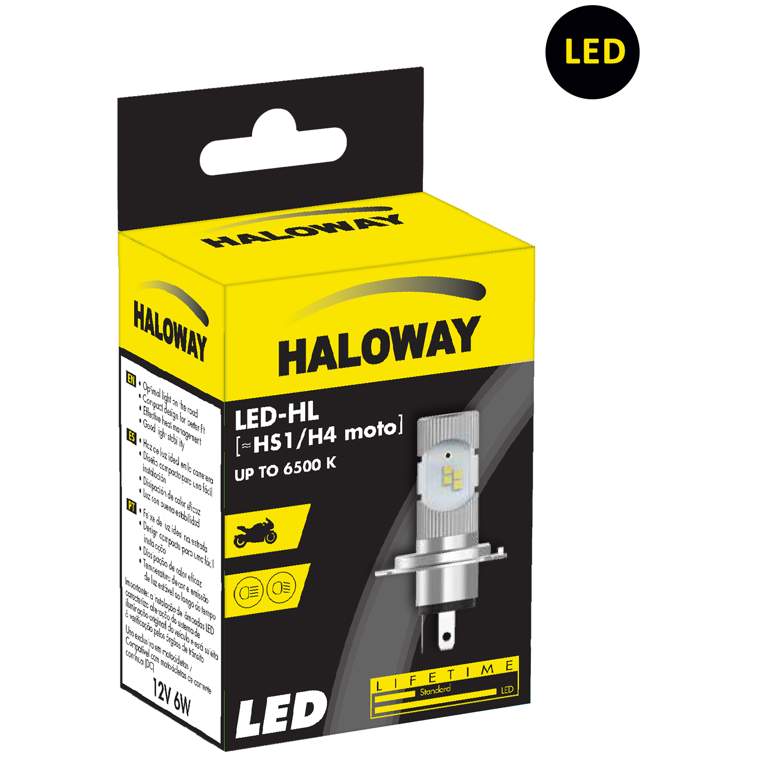 Lâmpada LED do Farol Moto H4 35/35W 12V 6500K - Haloway - LED H4moto HAL
