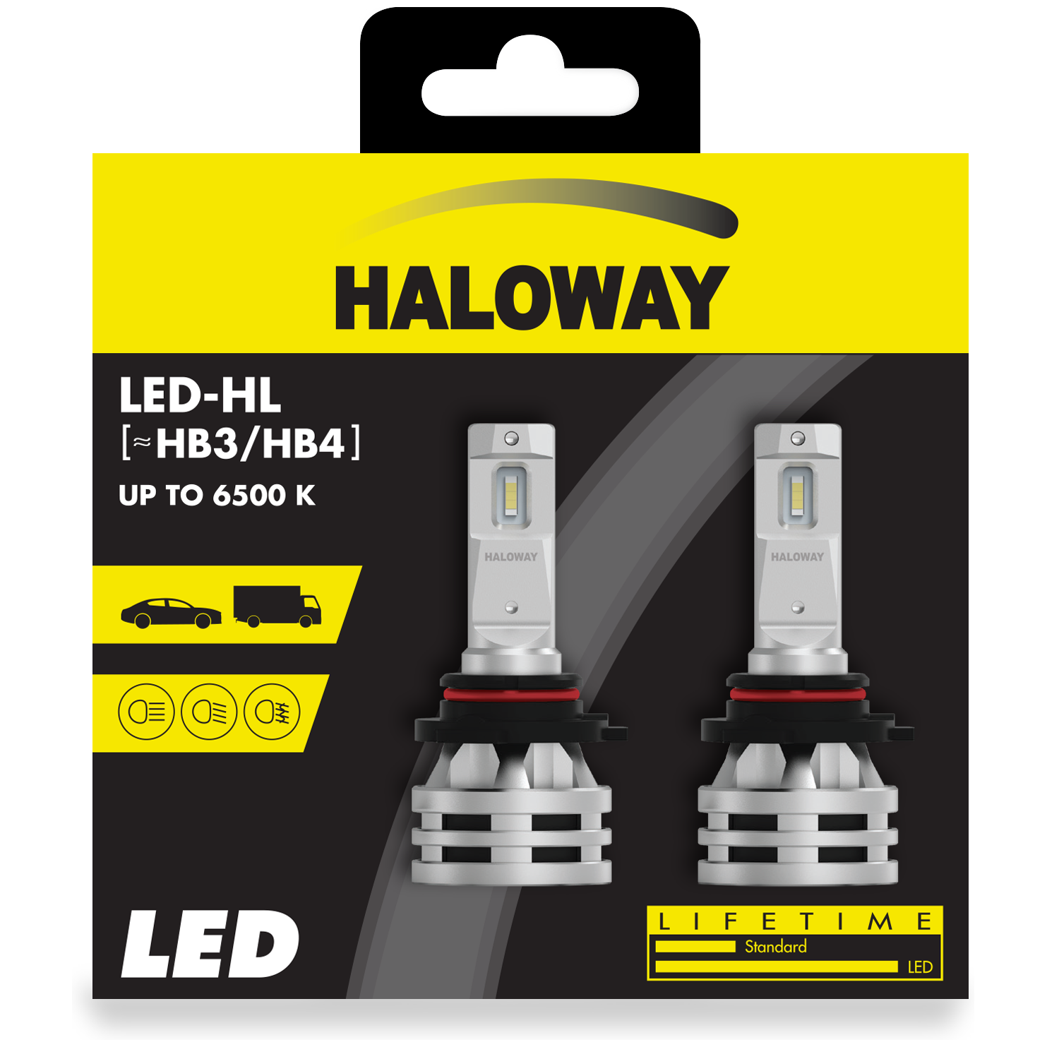 Par Lâmpada LED do Farol HB3/HB4 12V 6500K - Haloway - LED HB3/4 HAL