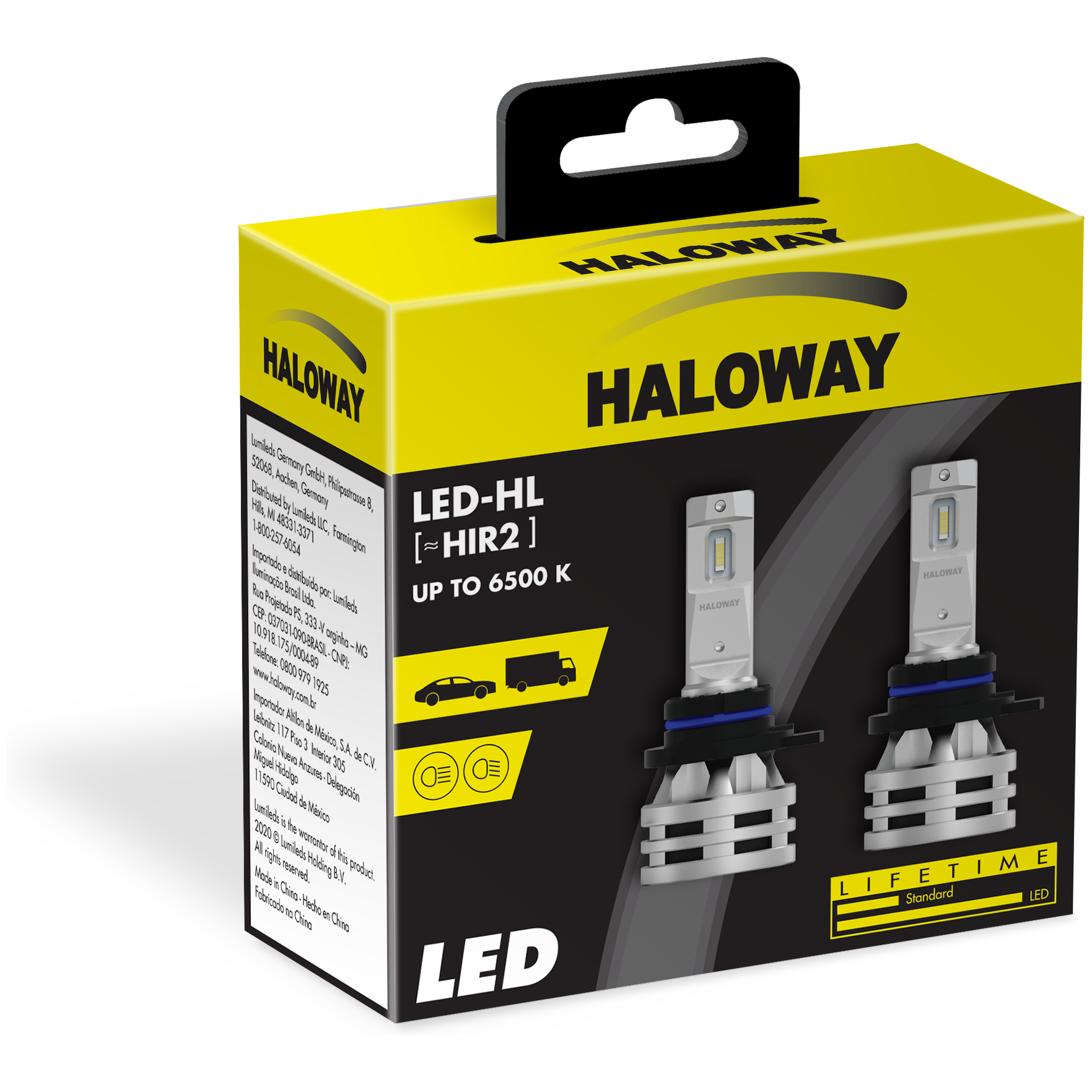 Par Lâmpada LED do Farol HIR2 12V 6500K - Haloway - LED HIR2 HAL