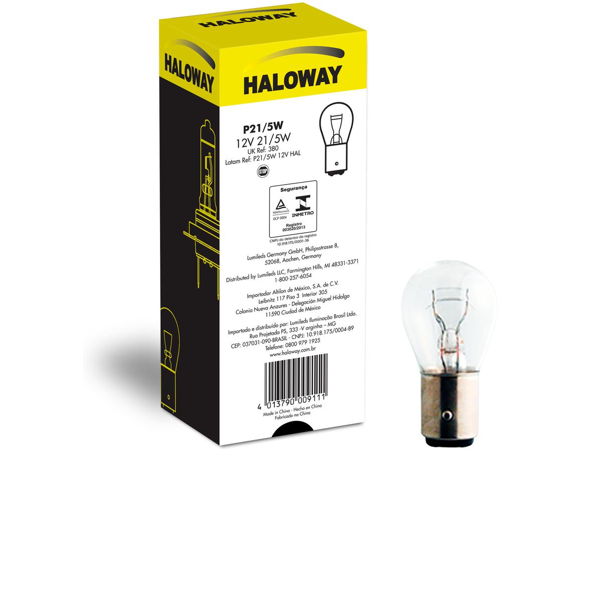 10 Lâmpadas Freio/Lanterna P21/5W 12V 2 Polos - Haloway - P21/5W 12V HAL