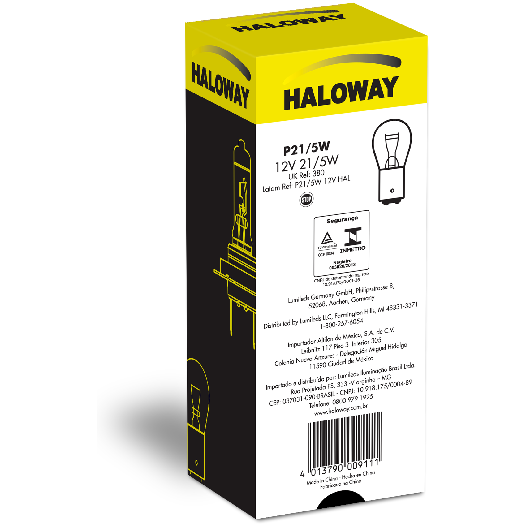 10 Lâmpadas Freio/Lanterna P21/5W 12V 2 Polos - Haloway - P21/5W 12V HAL