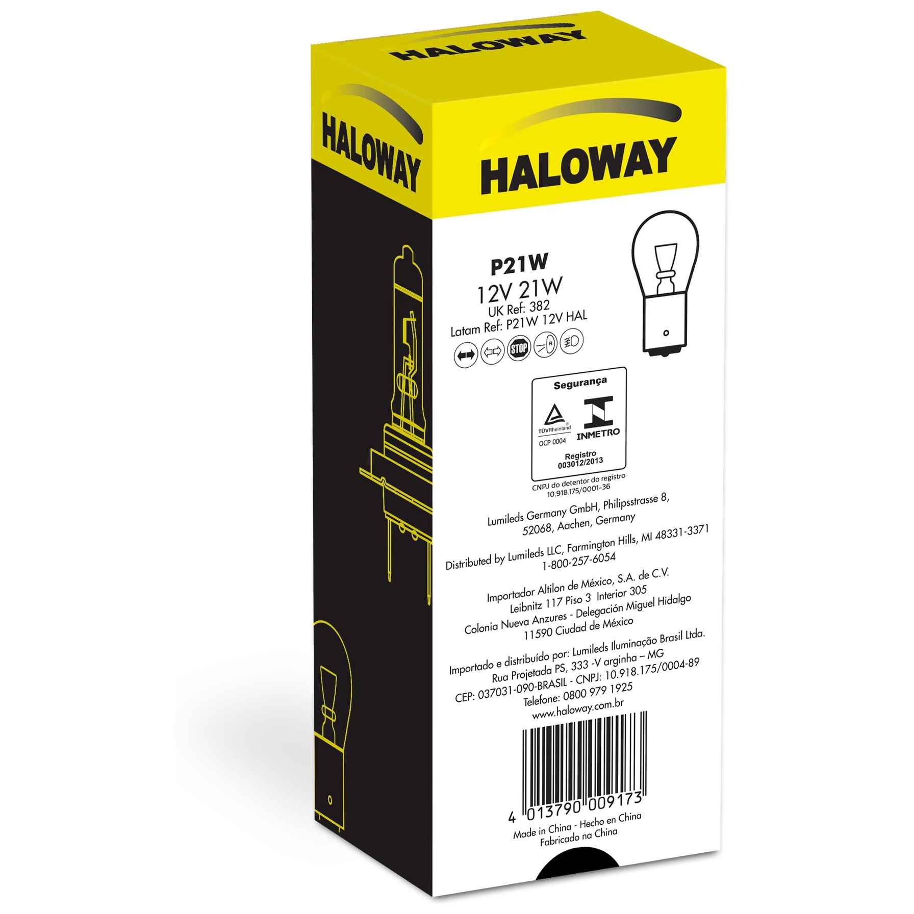 10 Lâmpadas Freio/Lanterna P21W 12V 1 Polo - Haloway - P21W 12V HAL