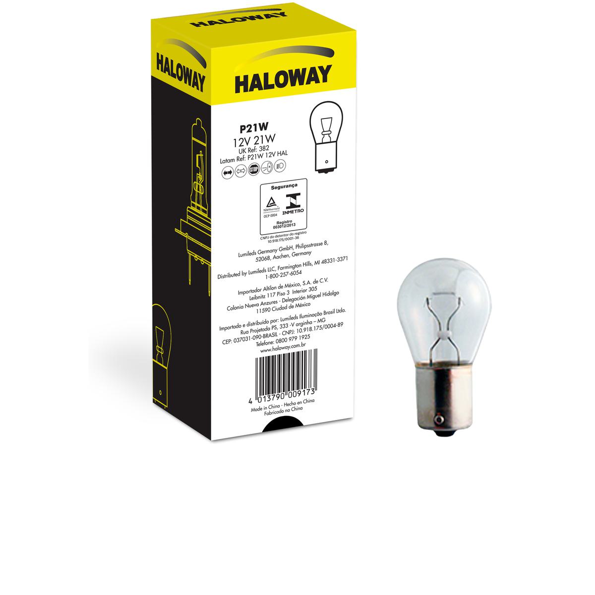 10 Lâmpadas Freio/Lanterna P21W 12V 1 Polo - Haloway - P21W 12V HAL