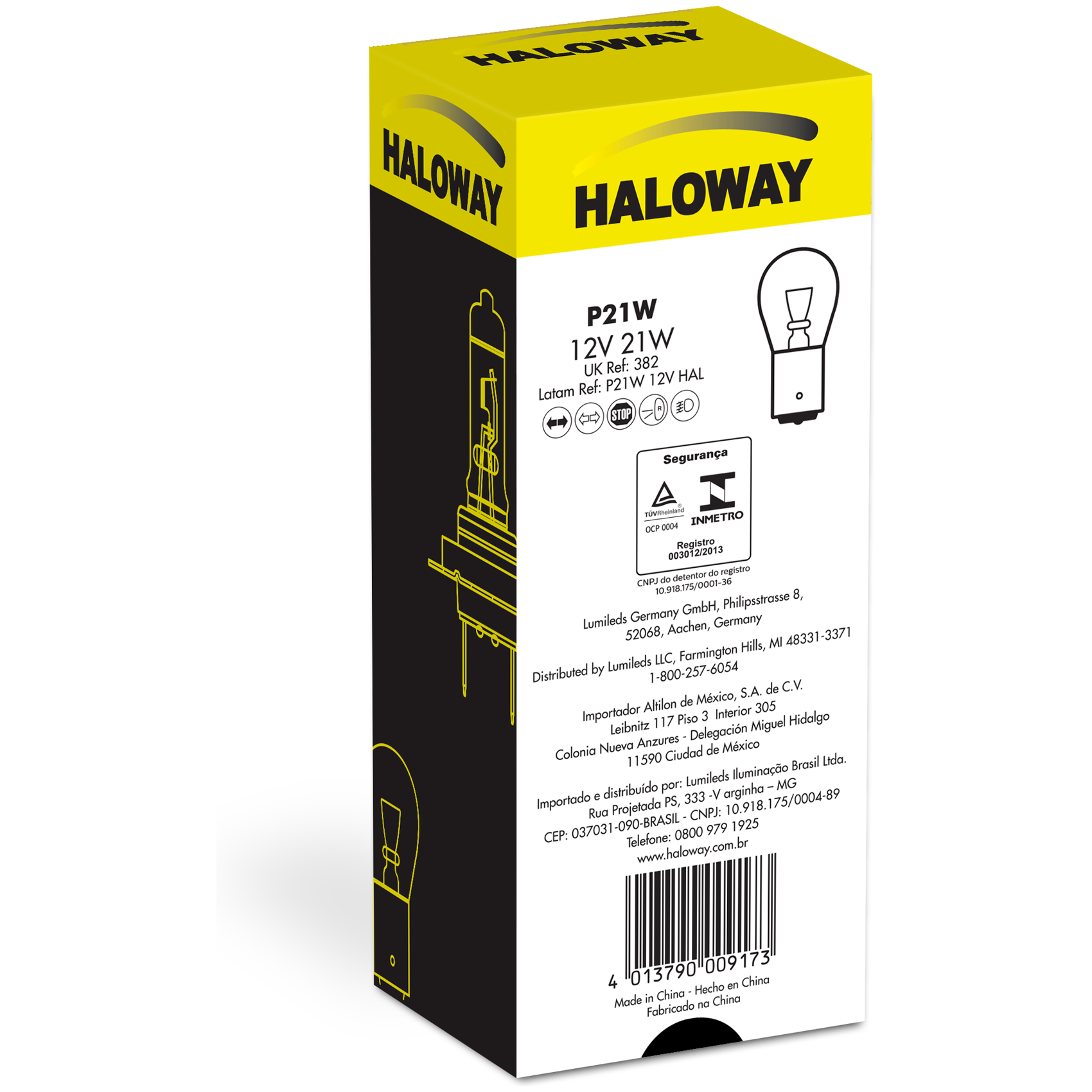 10 Lâmpadas Freio/Lanterna P21W 12V 1 Polo - Haloway - P21W 12V HAL