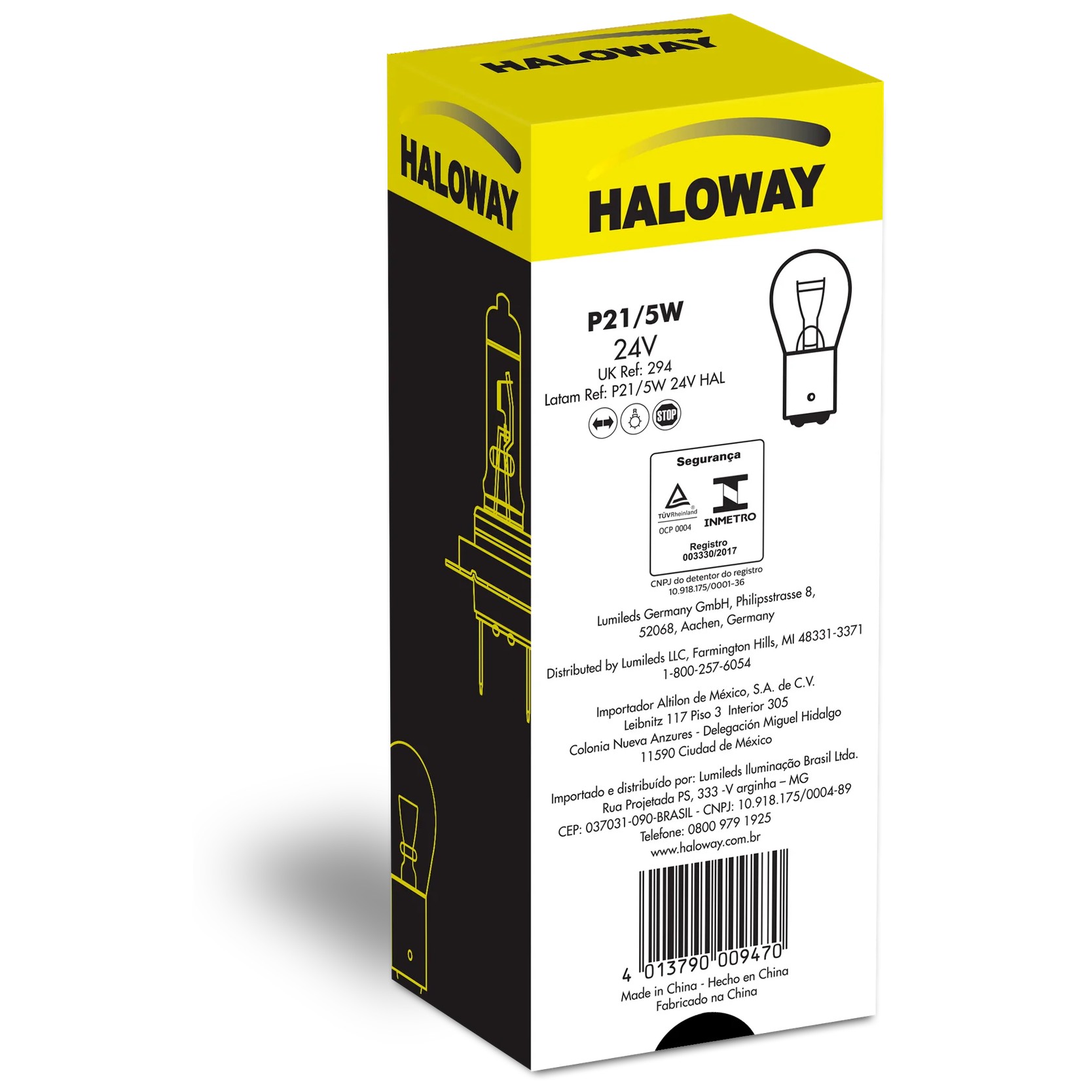 10 Lâmpadas Freio/Lanterna P21/5W 24V 2 Polos - Haloway - P21/5W 24V HAL