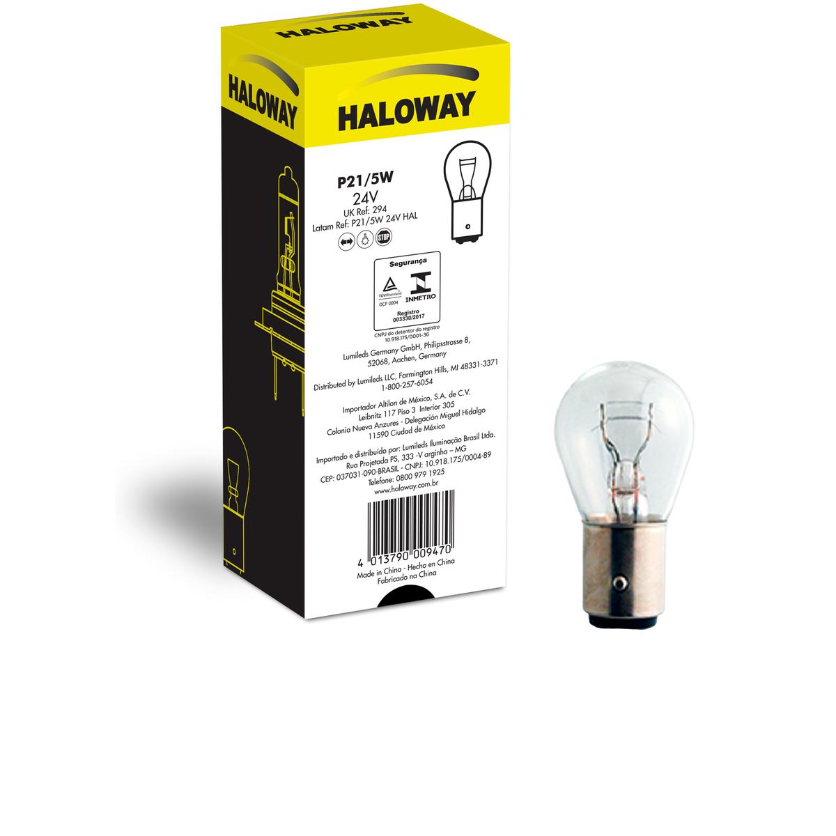 10 Lâmpadas Freio/Lanterna P21/5W 24V 2 Polos - Haloway - P21/5W 24V HAL