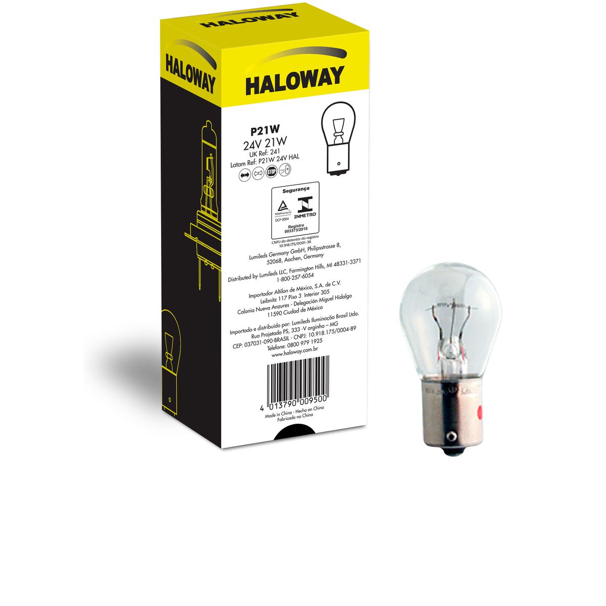 10 Lâmpadas Freio/Lanterna P21W 24V 1 Polo - Haloway - P21W 24V HAL