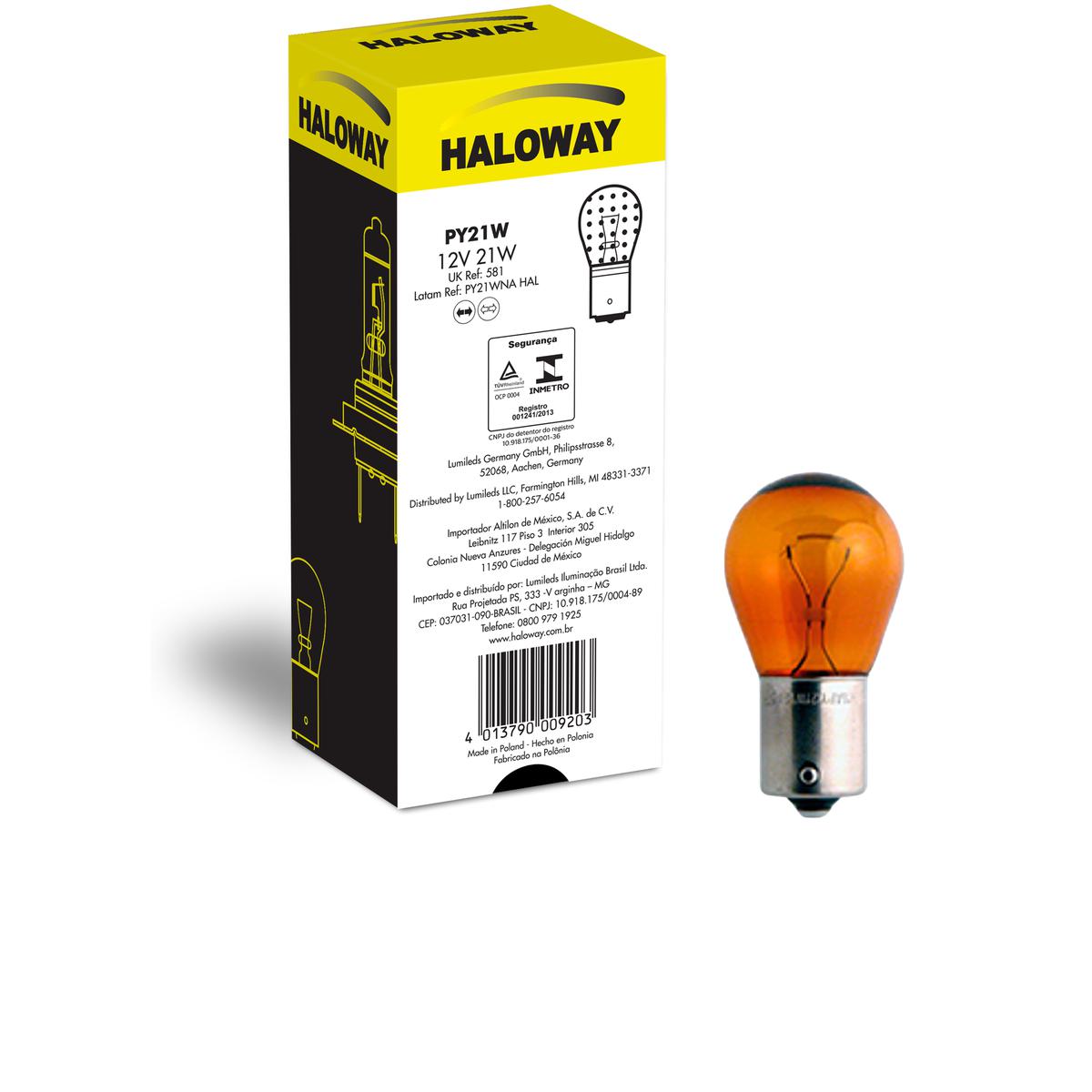 10 Lâmpadas Freio/Lanterna PY21W 12V Ambar - Haloway - PY21WNA HAL