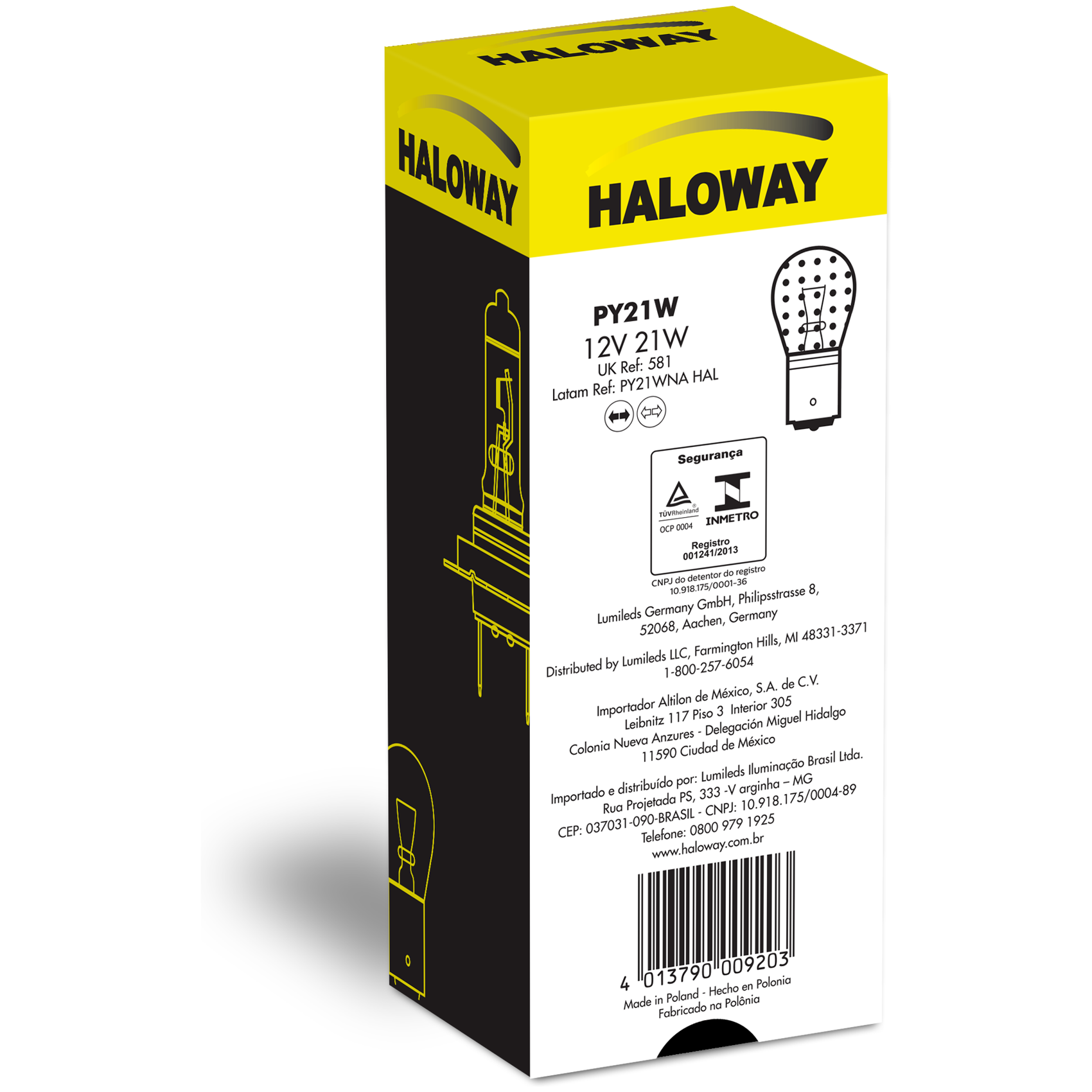 10 Lâmpadas Freio/Lanterna PY21W 12V Ambar - Haloway - PY21WNA HAL