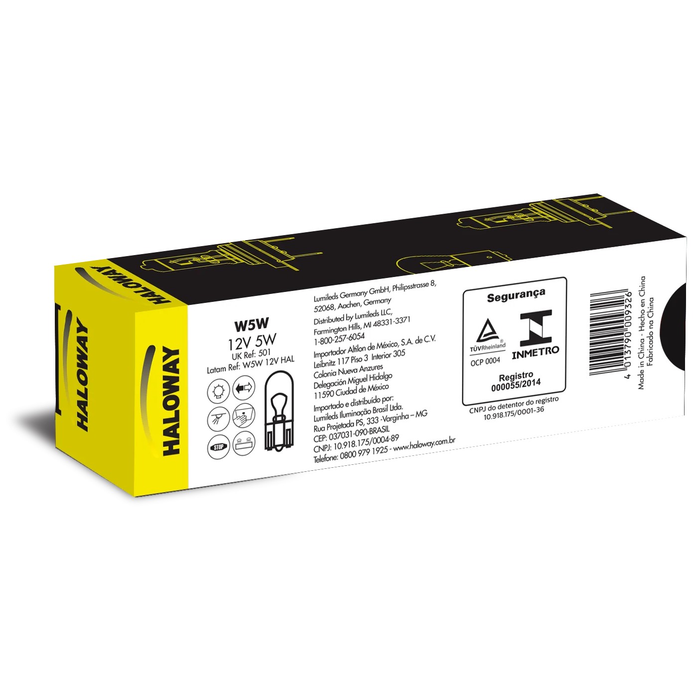 10 Lâmpadas Freio/Lanterna W5W 12V T10 Pingão - Haloway - W5W 12V HAL
