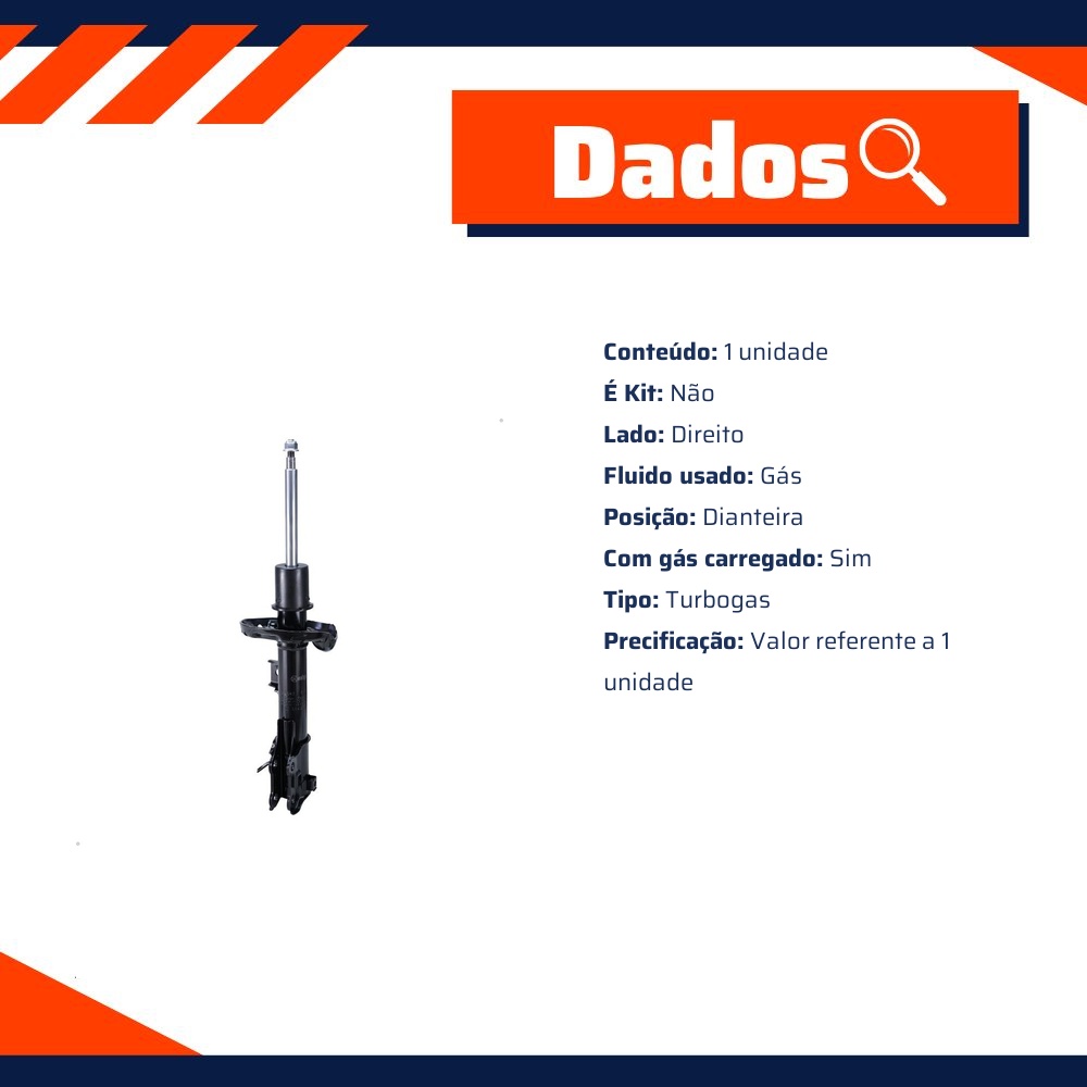 Amortecedor Turbogas Dianteiro Direito da Suspensão para Hyundai Creta - Cofap - GP33542