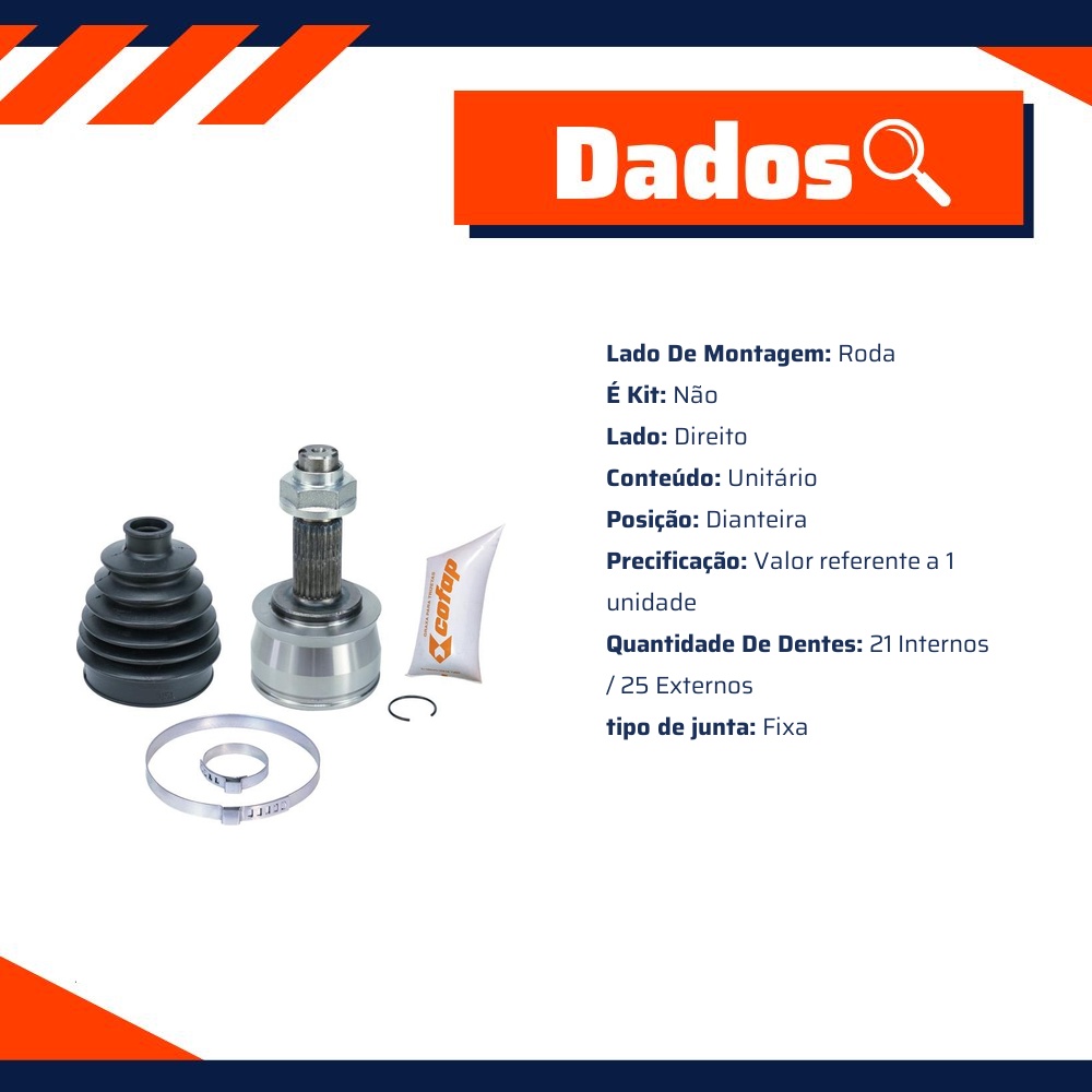 Junta Homocinética Fixa Dianteira Lado Roda para Fiat 500 - Cofap - JHC03137
