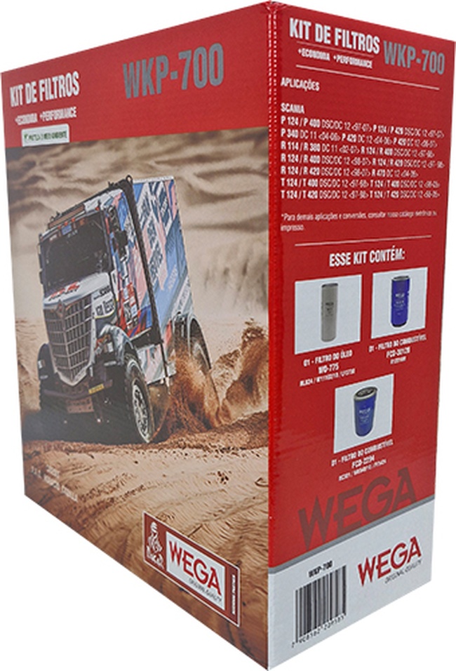 Kit Troca Completa Filtro de Óleo, 2X Combustível e Separador de Água para Scania R 124 GA - Wega - WKP-700