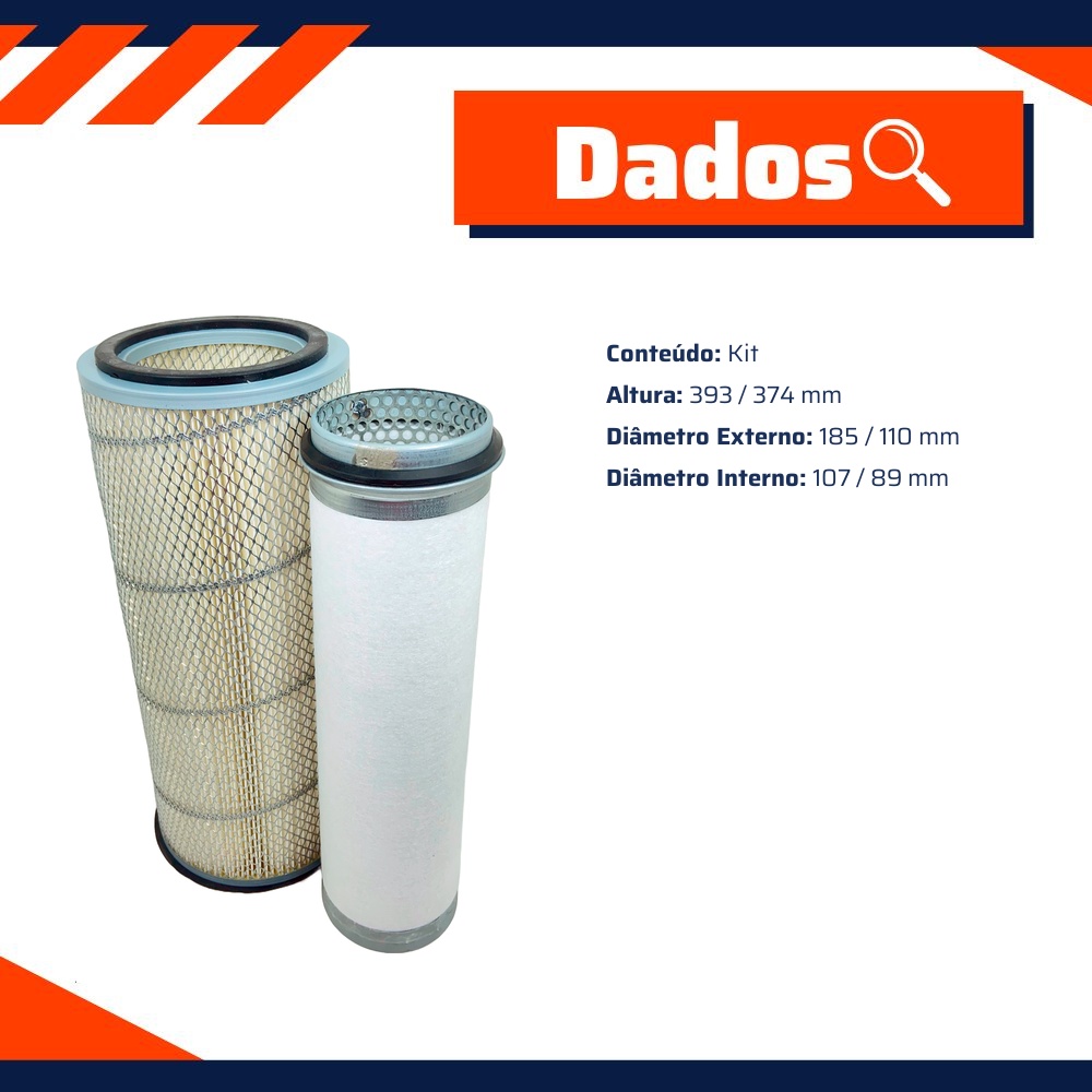Filtro de Ar Primário e Secundário do Motor - Wega - WAP-285K