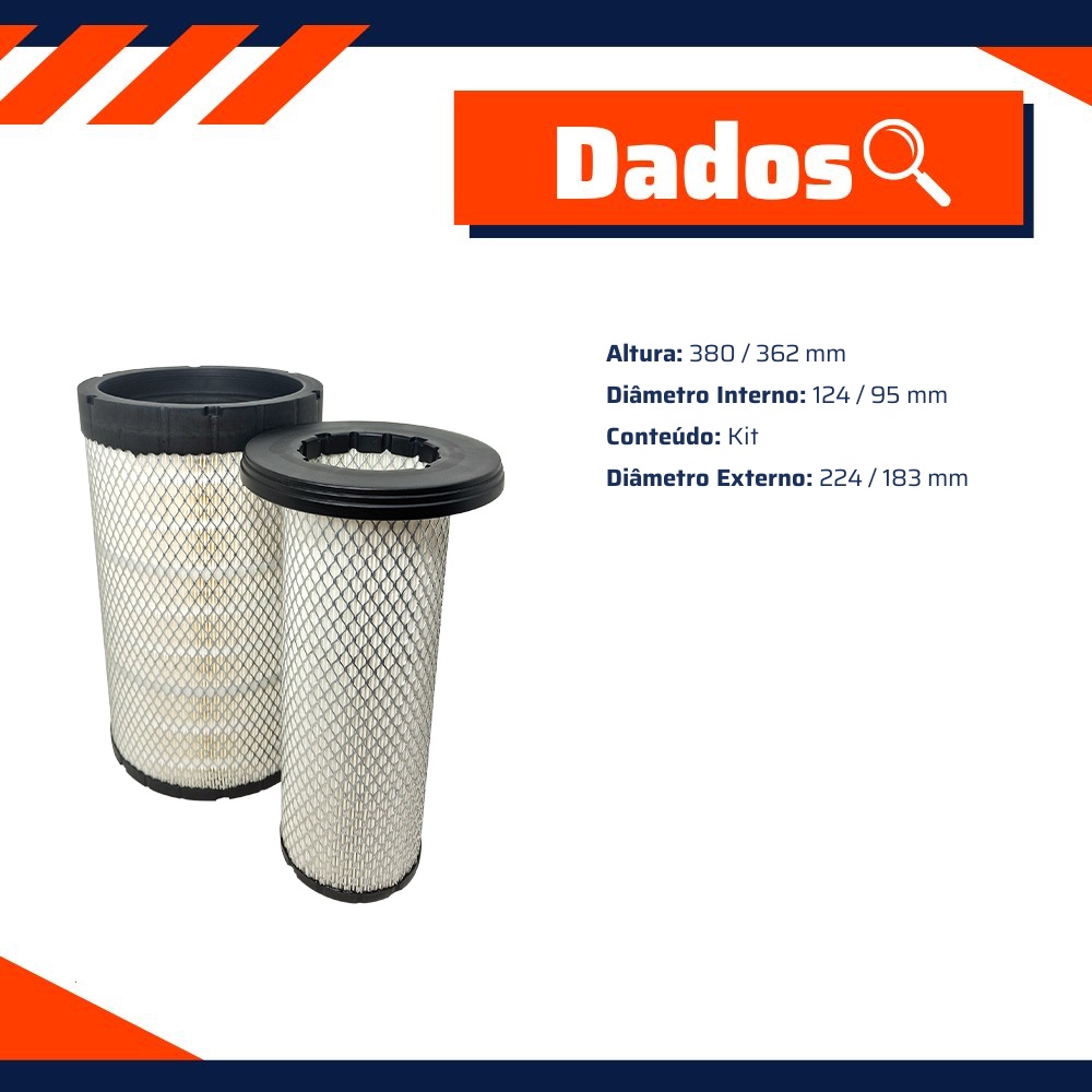 Filtro de Ar Primário e Secundário do Motor - Wega - WAP-956K