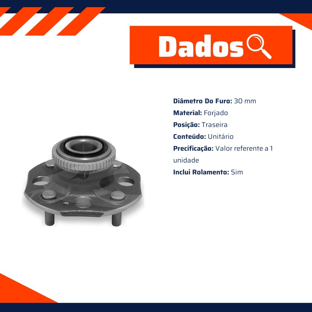 Cubo de Roda Traseiro com Rolamento para Honda Accord - Cobra Automotiva - CR-717 C