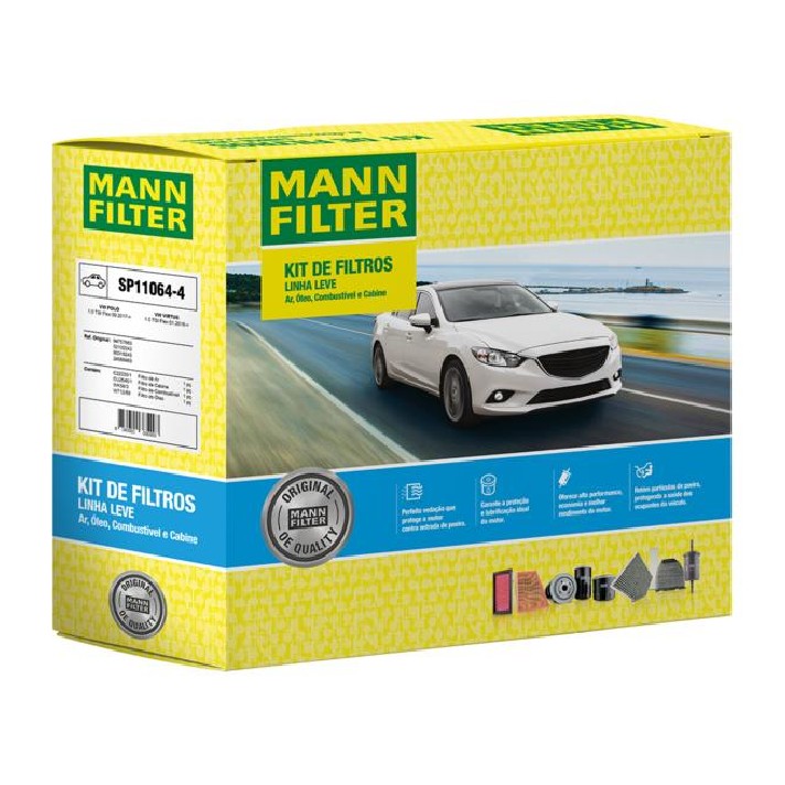 Kit de Filtros Ar Cabine Combustível Óleo para Volkswagen Polo e Virtus - Mann-Filter - SP11064-4