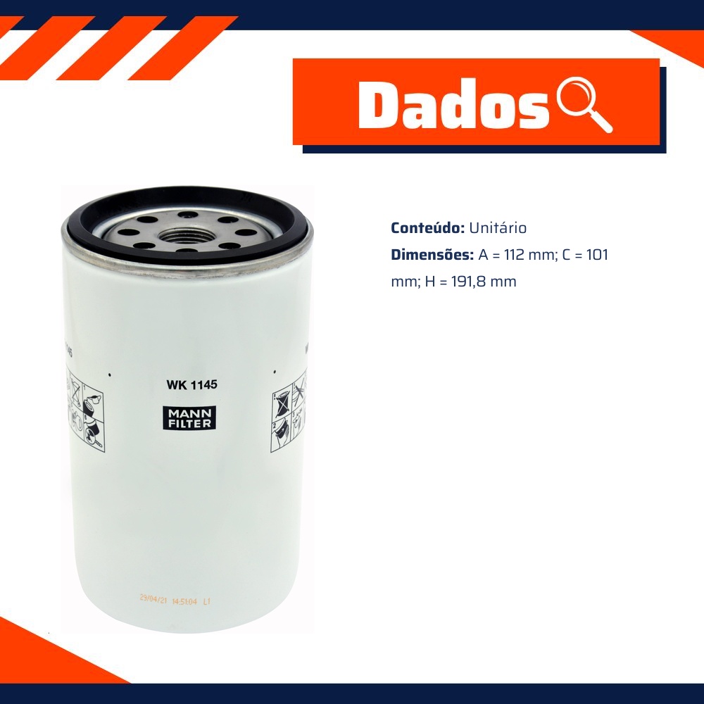Filtro Blindado de Combustível para Volvo B 270 F Vm 330 - Mann-Filter - WK1145