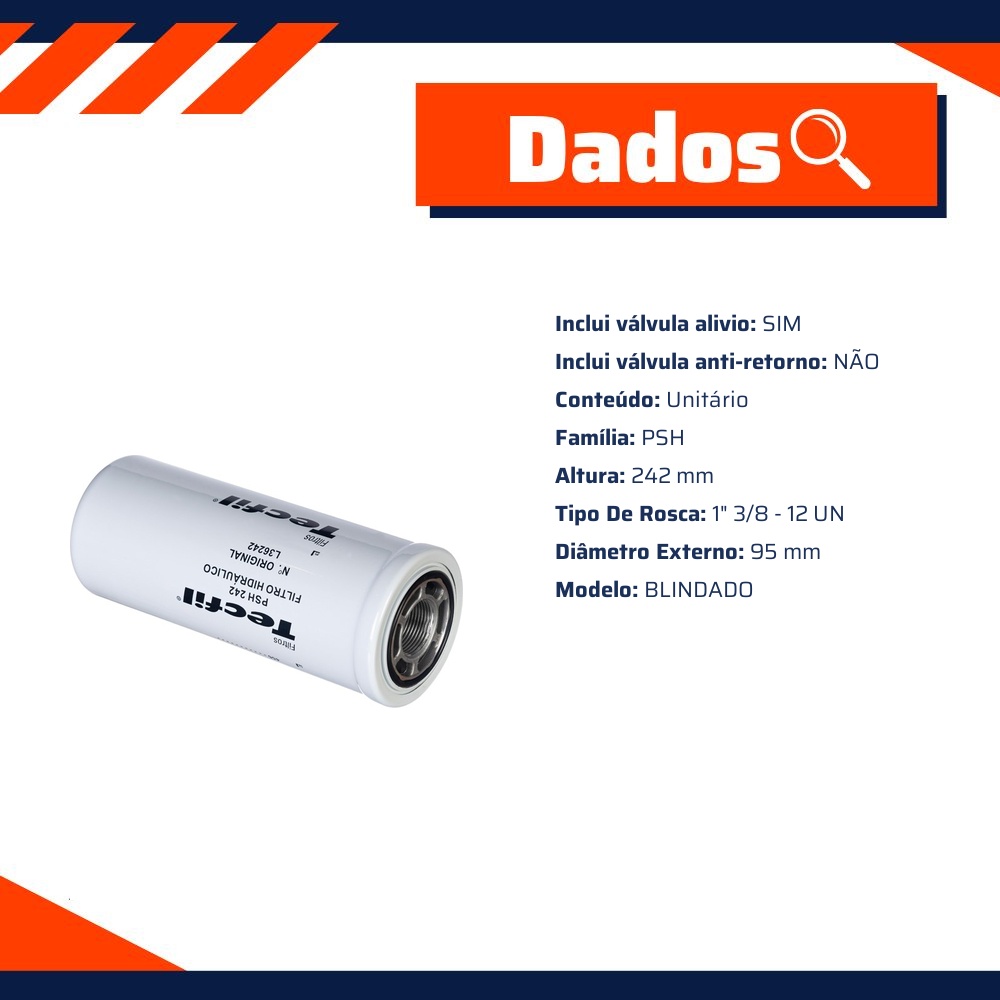 Filtro Blindado de Óleo Hidráulico - Tecfil - PSH242