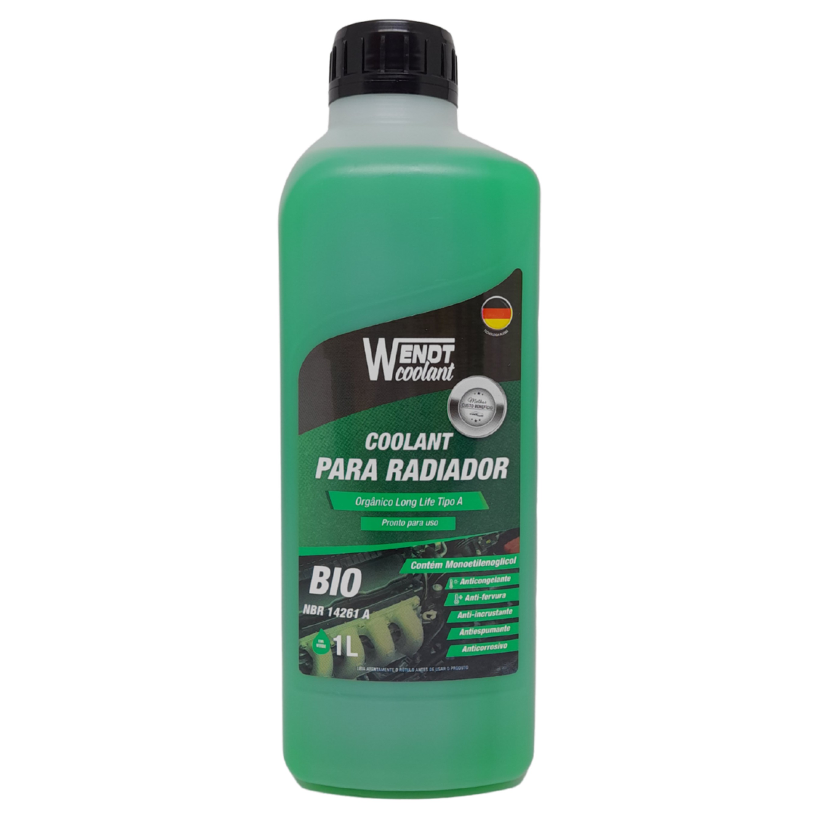 Aditivo para Radiador Coolant Bio Long Life 1L Pronto para Uso Orgânico Verde - Wendt Parts - WNT0102