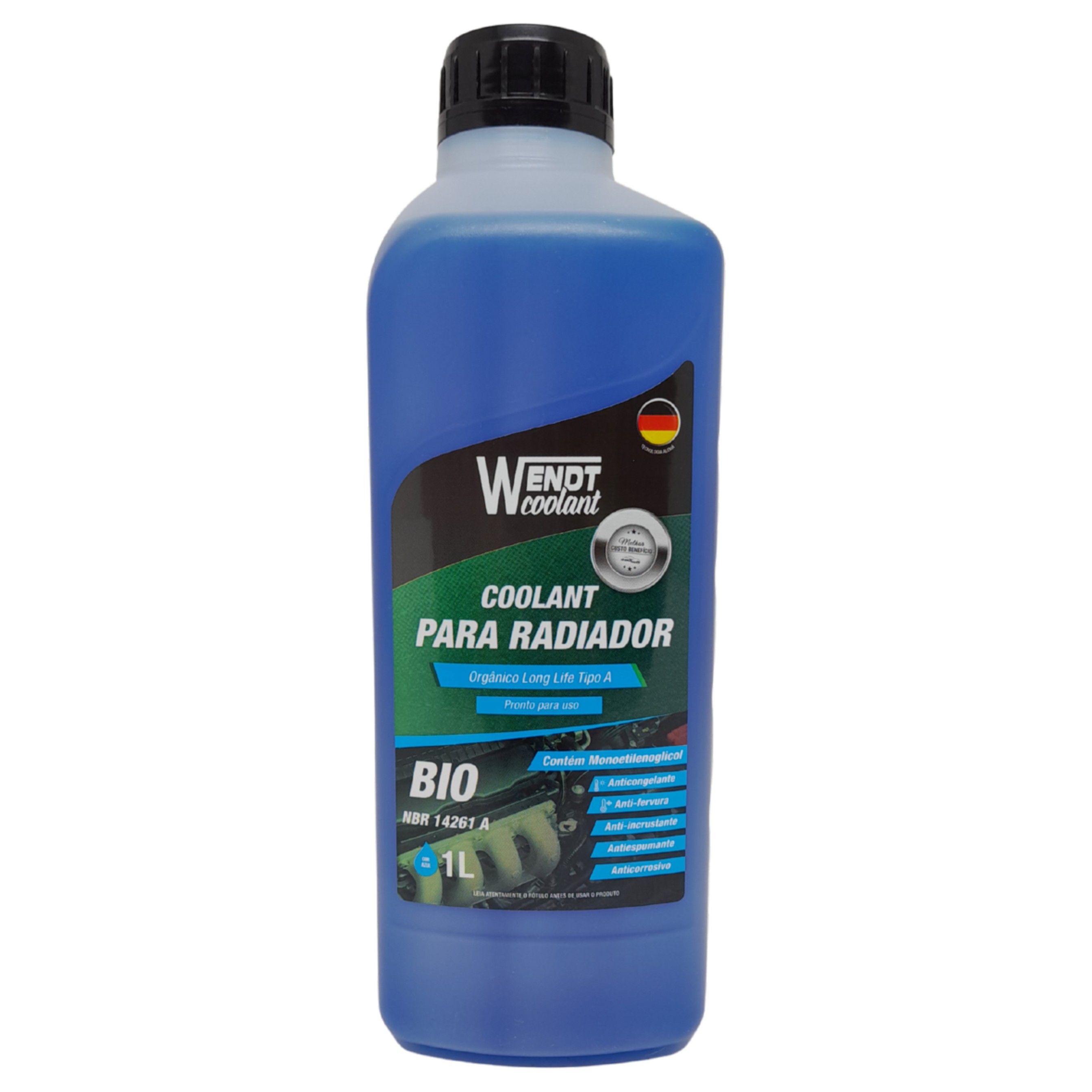 Aditivo para Radiador Coolant Bio Long Life 1L Pronto para Uso Orgãnico Azul - Wendt Parts - WNT0103