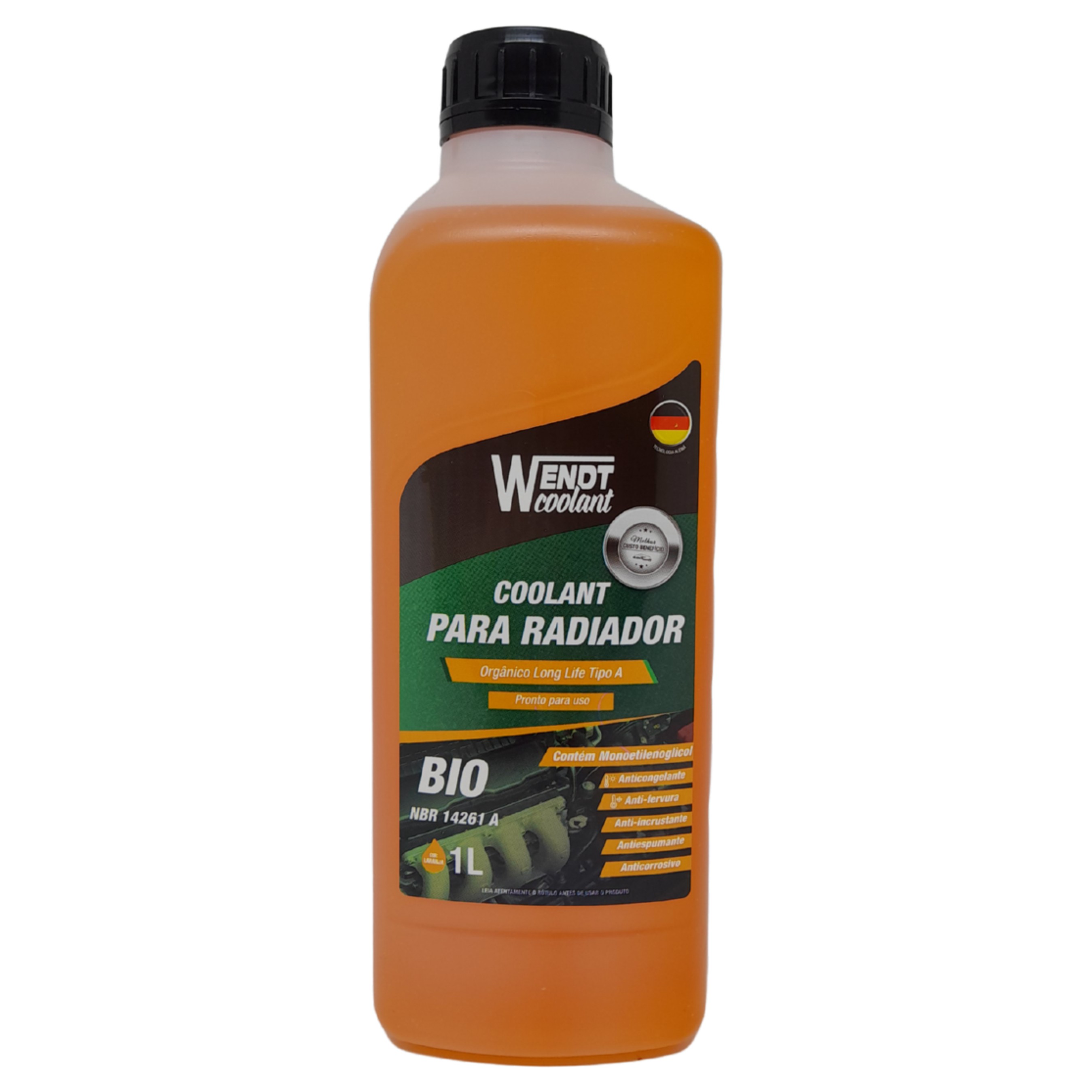 Aditivo para Radiador Coolant Bio Long Life 1L Pronto para Uso Orgânico Laranja - Wendt Parts - WNT0105
