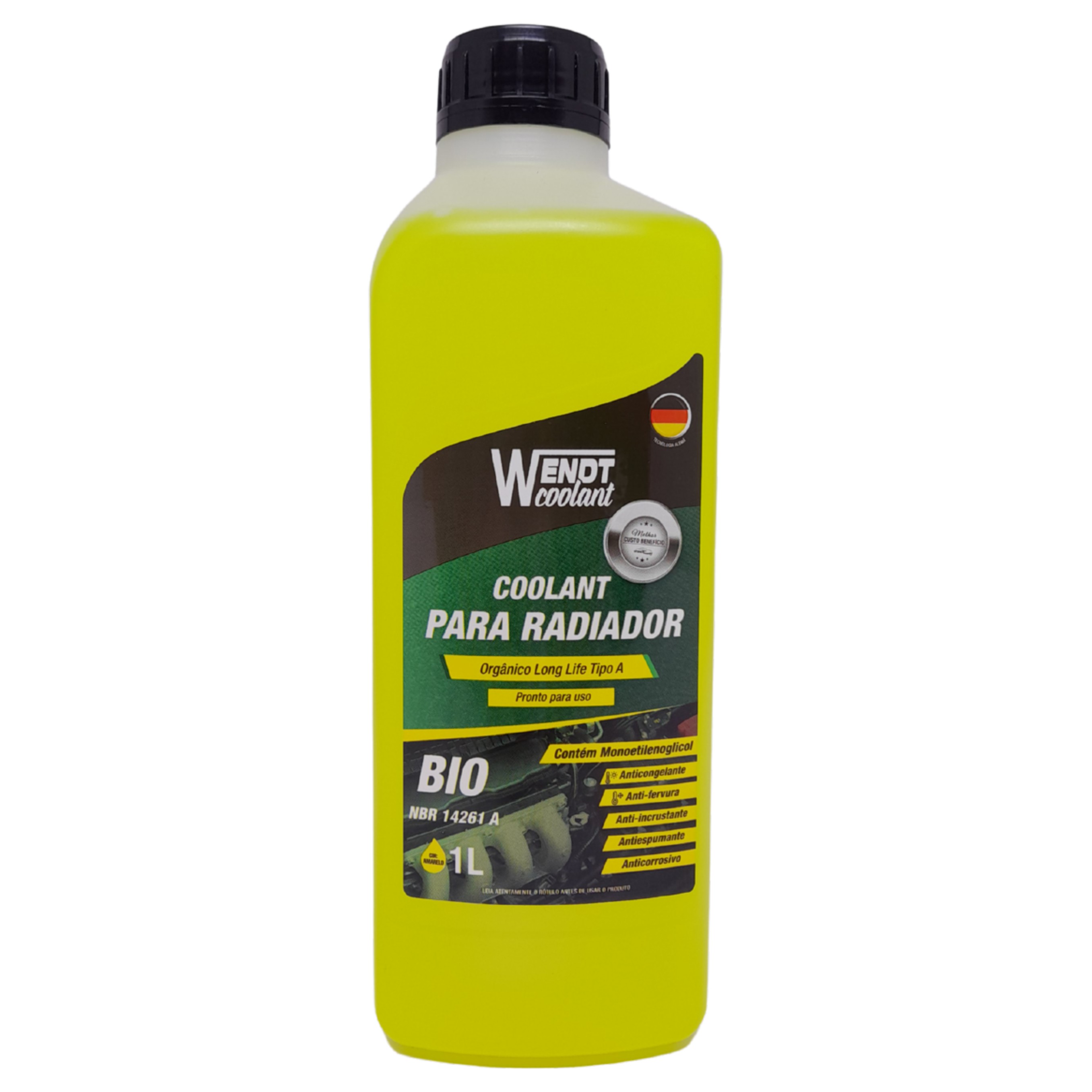 Aditivo para Radiador Coolant Bio Long Life 1L Pronto para Uso Orgânico Amarelo - Wendt Parts - WNT0104