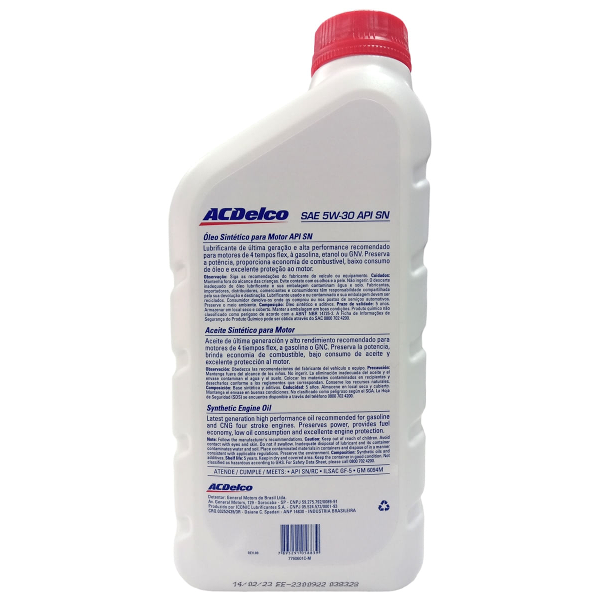 Óleo Lubrificante do Motor Sintético 5W30 SN 1L - ACDelco - 98550168