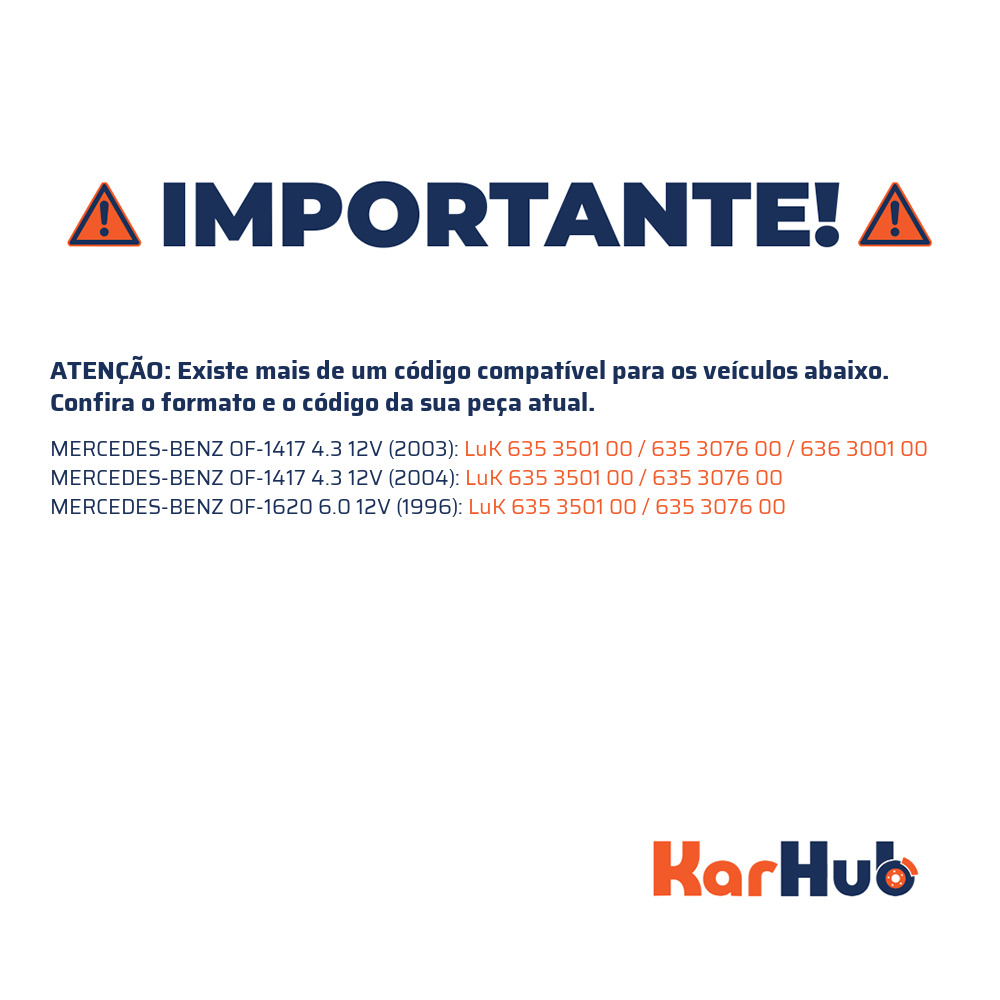 Kit de Embreagem com Disco, Platô e Rolamento para Mercedes-Benz OF-1417 e OF-1620 - LuK - 635 3501 00