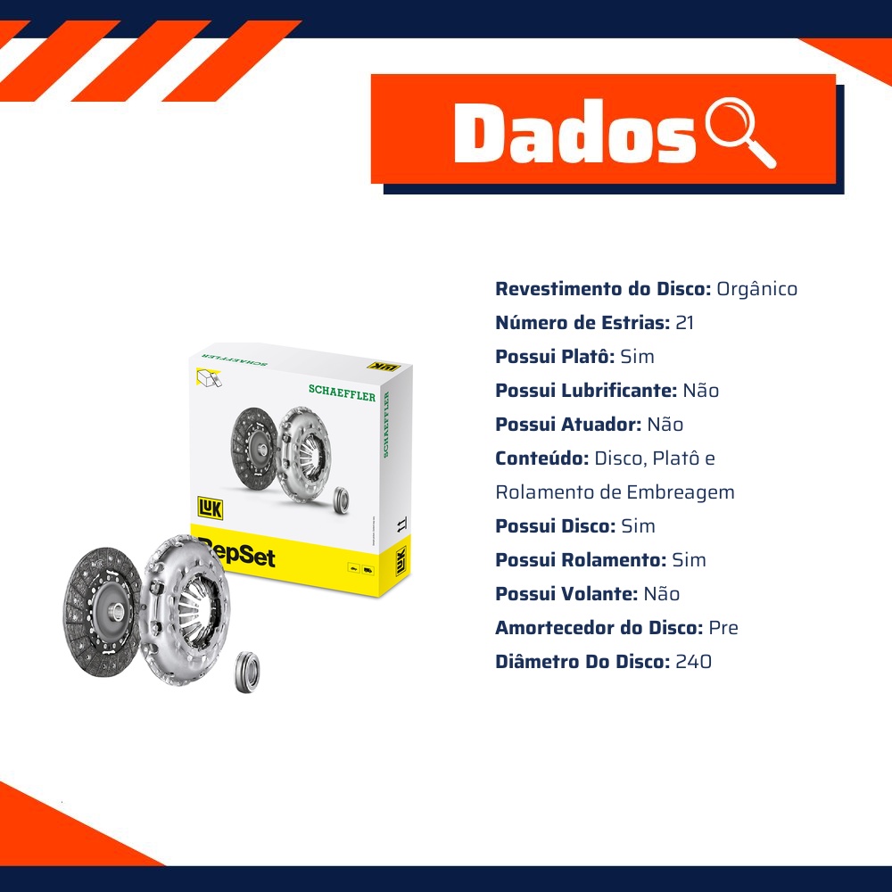 Kit de Embreagem com Disco, Platô e Rolamento para Citroen Jumpy e Peugeot Expert - LuK - 624 3947 00