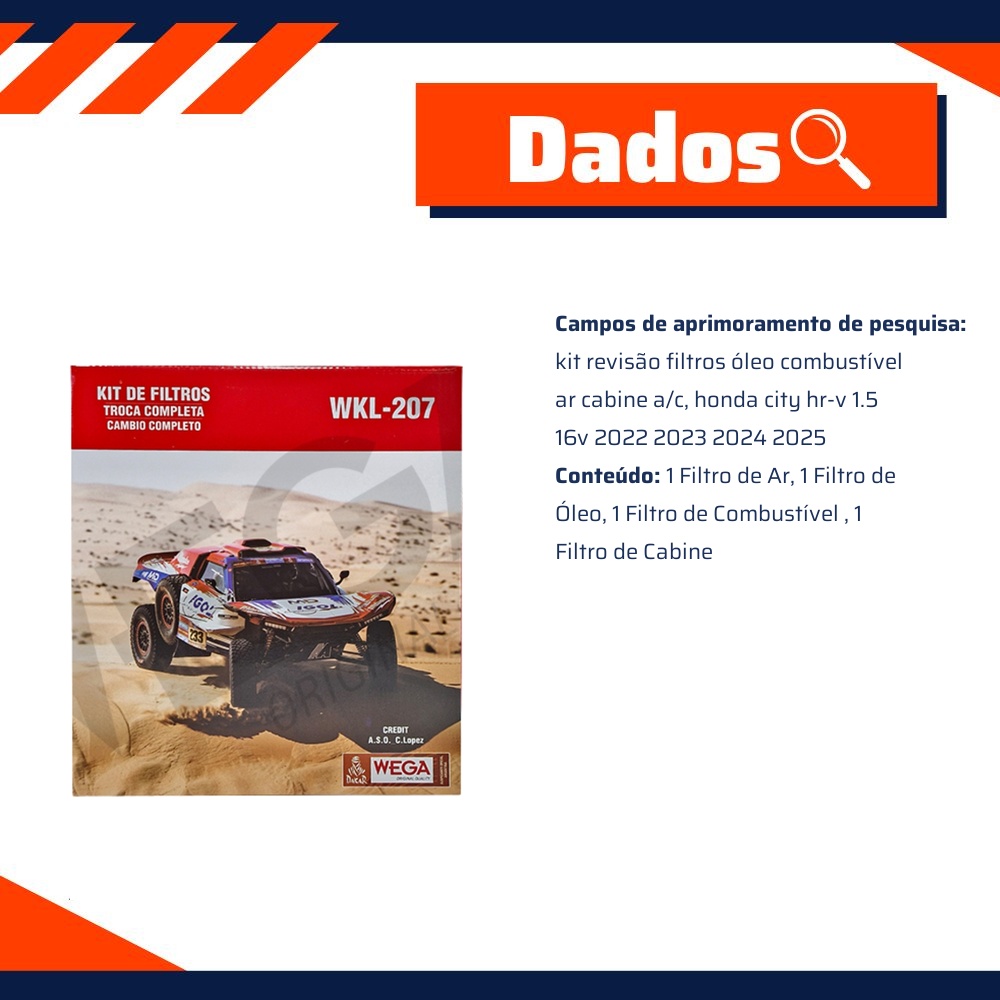 Kit Filtros de Ar Combustível Óleo e Cabine - Wega - WKL-207