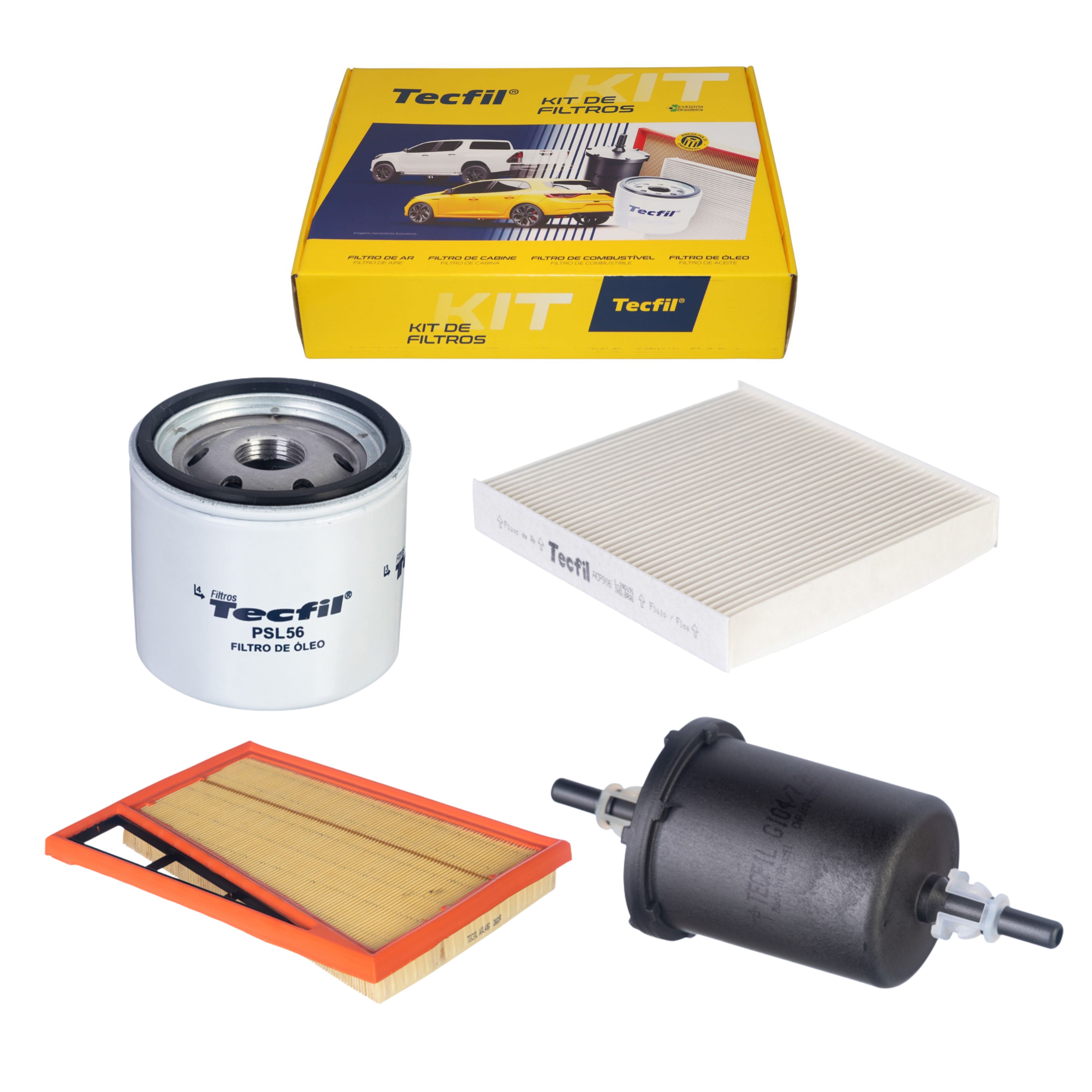 Kit de Filtros com Filtro de Ar, Filtro do Ar Condicionado, Filtro de Combustível e Filtro de Óleo - Tecfil - KTL002