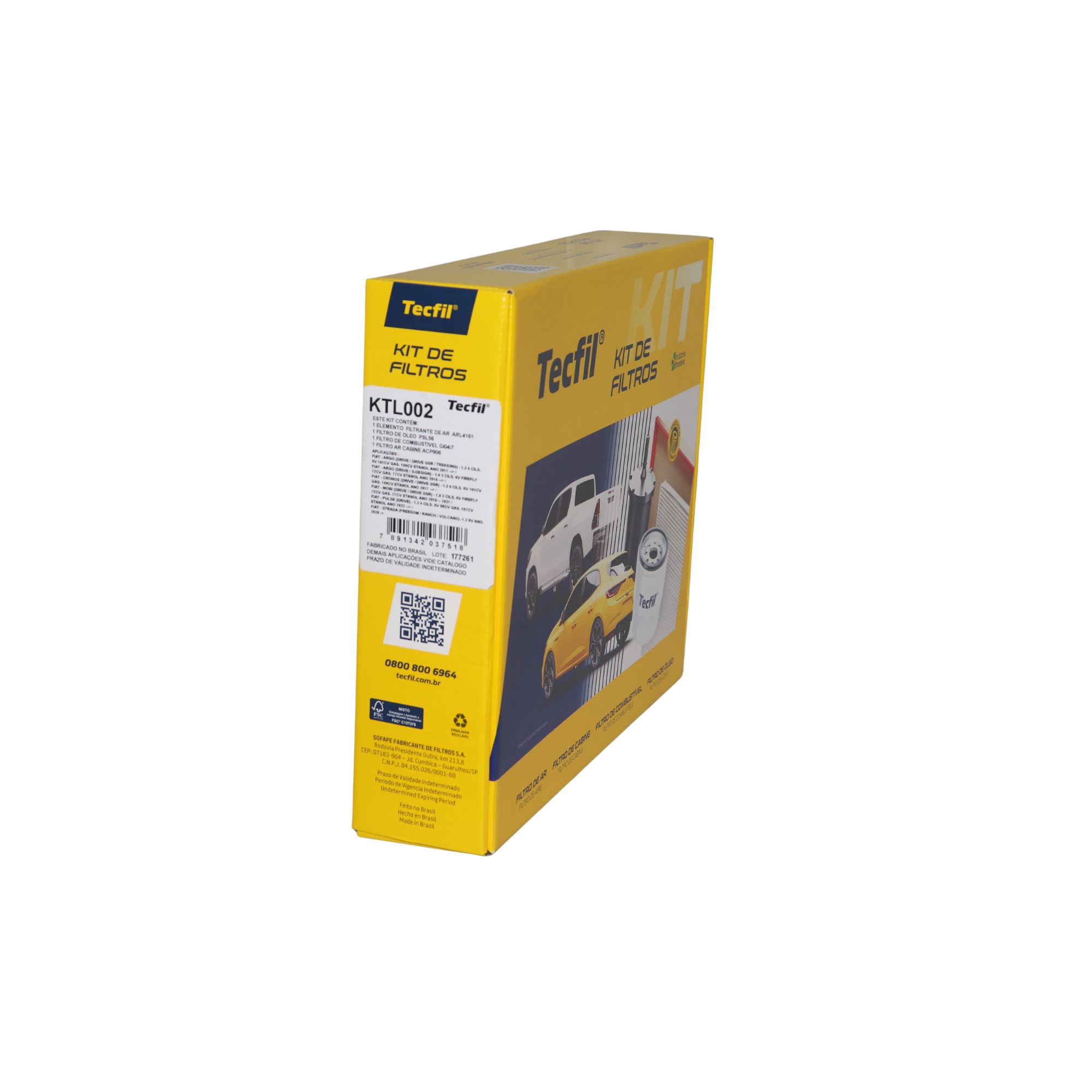 Kit de Filtros com Filtro de Ar, Filtro do Ar Condicionado, Filtro de Combustível e Filtro de Óleo - Tecfil - KTL002