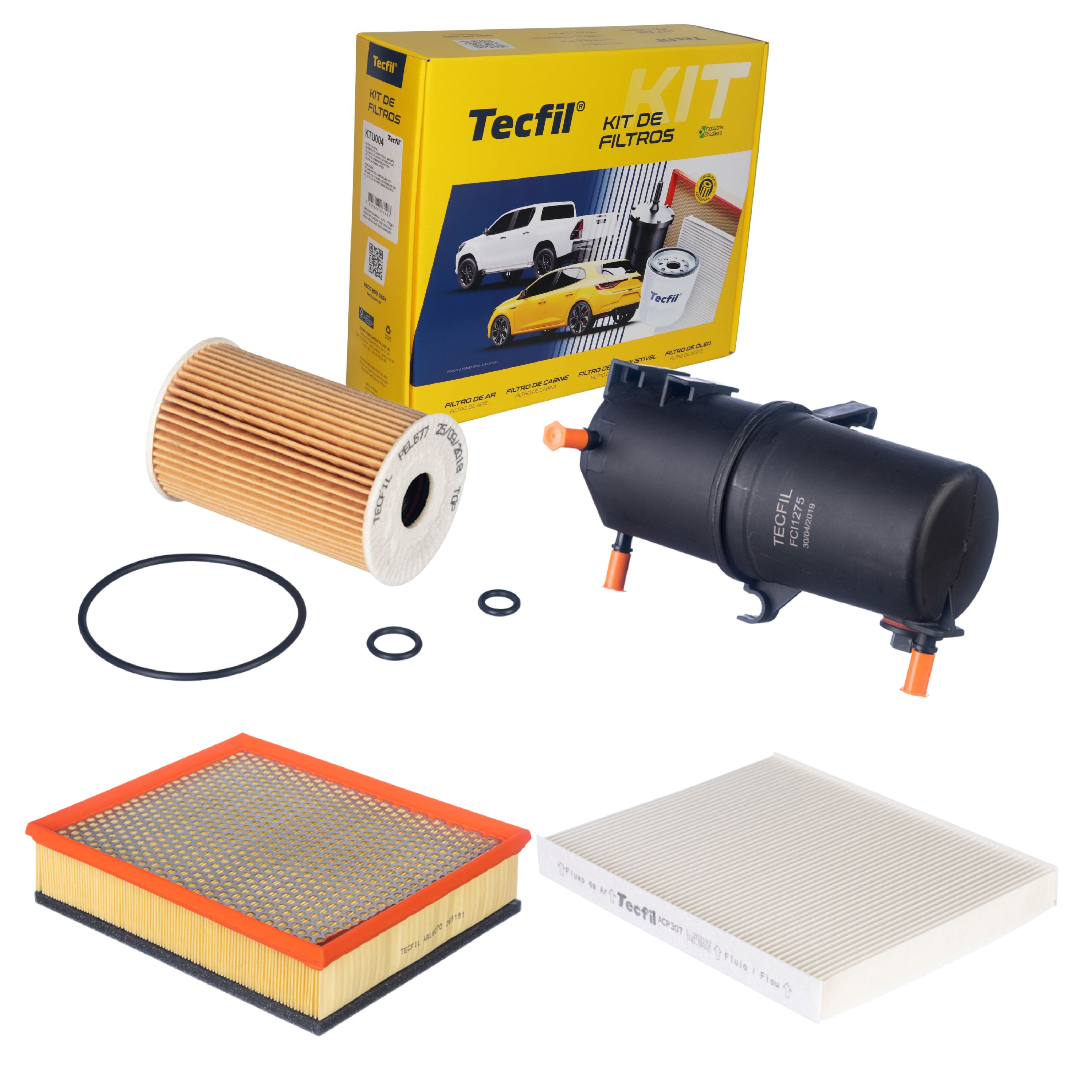 Kit de Filtros com Filtro de Ar, Filtro do Ar Condicionado, Filtro de Combustível e Filtro de Óleo - Tecfil - KTU004
