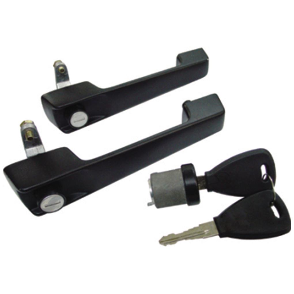 Conjunto de Maçanetas e Cilindros do Portas Dianteira/Ignição Preto Zamac para Mercedes-Benz L 608 D - Universal Automotive - 50187