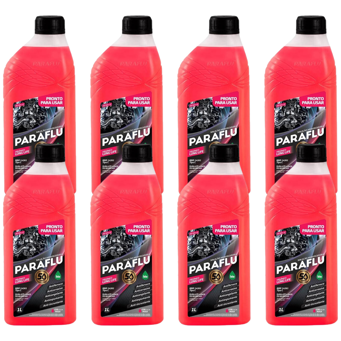 Kit 8 Litros Aditivo Radiador Pronto Para Uso Paraflu Bio Orgânico Rosa