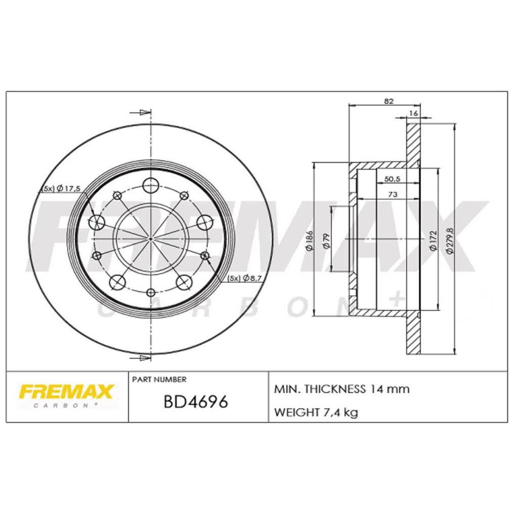 Disco de Freio Sólido Traseiro 1 Unidade - Fremax - BD4696