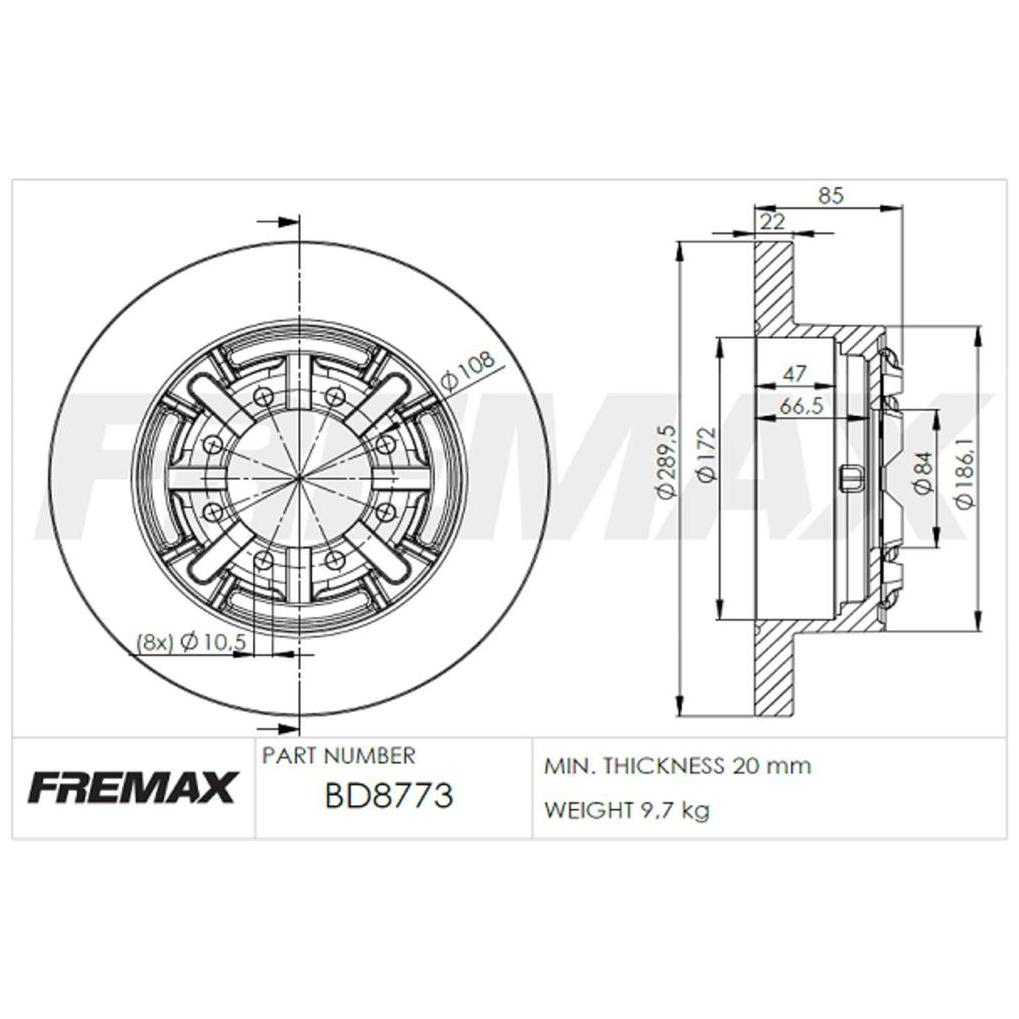 Disco de Freio Sólido Traseiro 1 Unidade - Fremax - BD8773