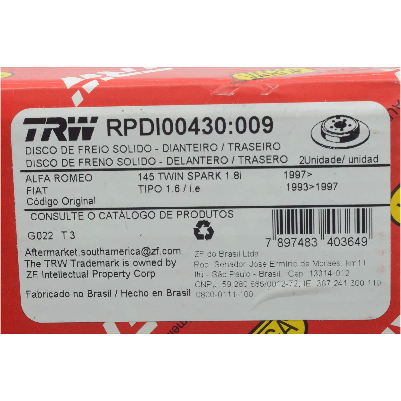 Par Disco de Freio Traseiro - TRW - RPDI00430