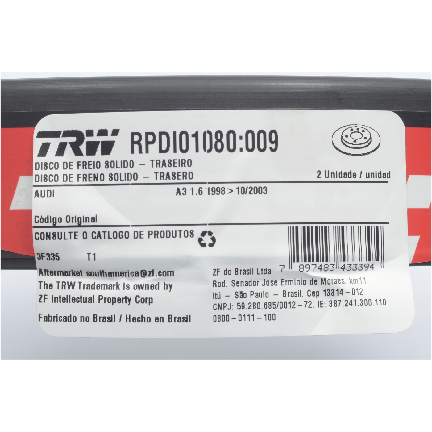 Par Disco de Freio Traseiro - TRW - RPDI01080