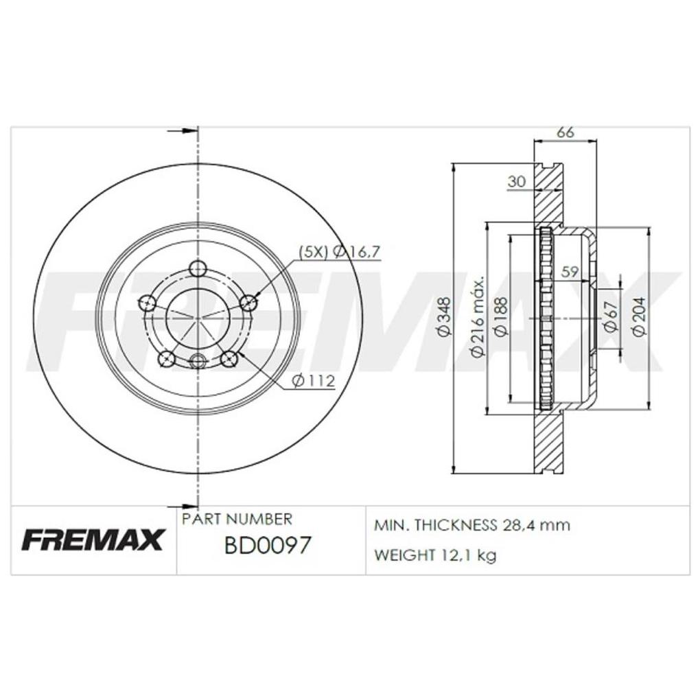 Disco de Freio Ventilado Dianteiro 1 Unidade - Fremax - BD0097