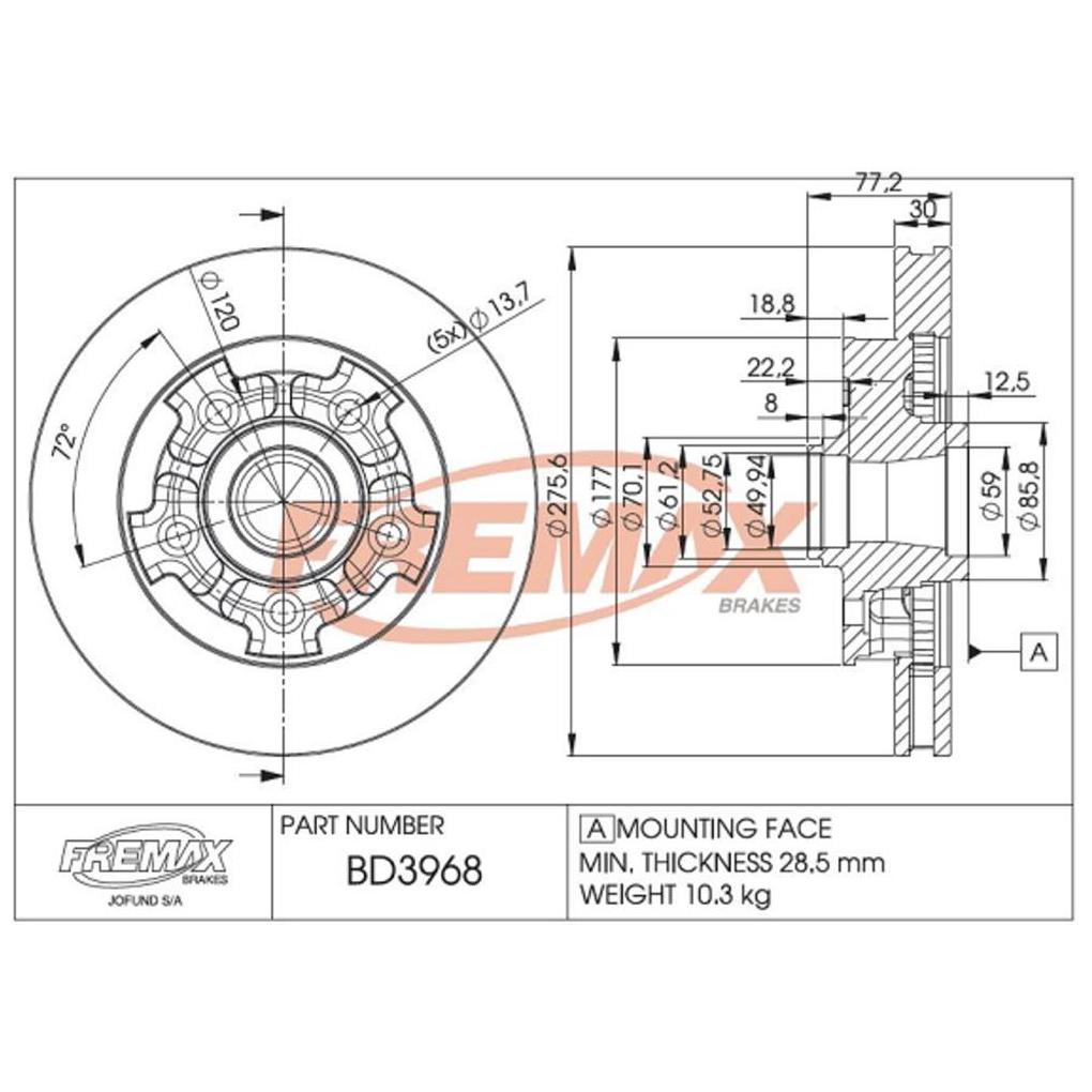 Disco de Freio Ventilado Dianteiro 1 Unidade - Fremax - BD3968