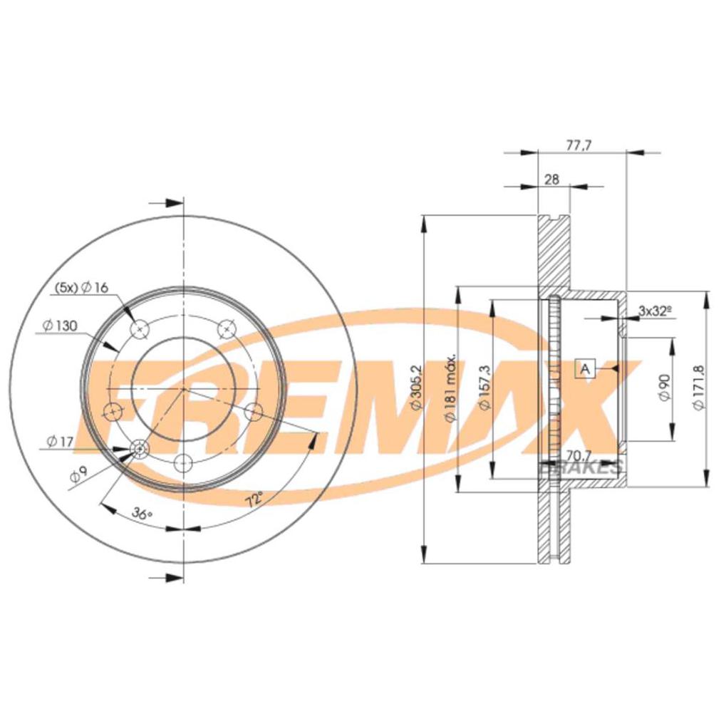 Disco de Freio Ventilado Dianteiro 1 Unidade - Fremax - BD6848